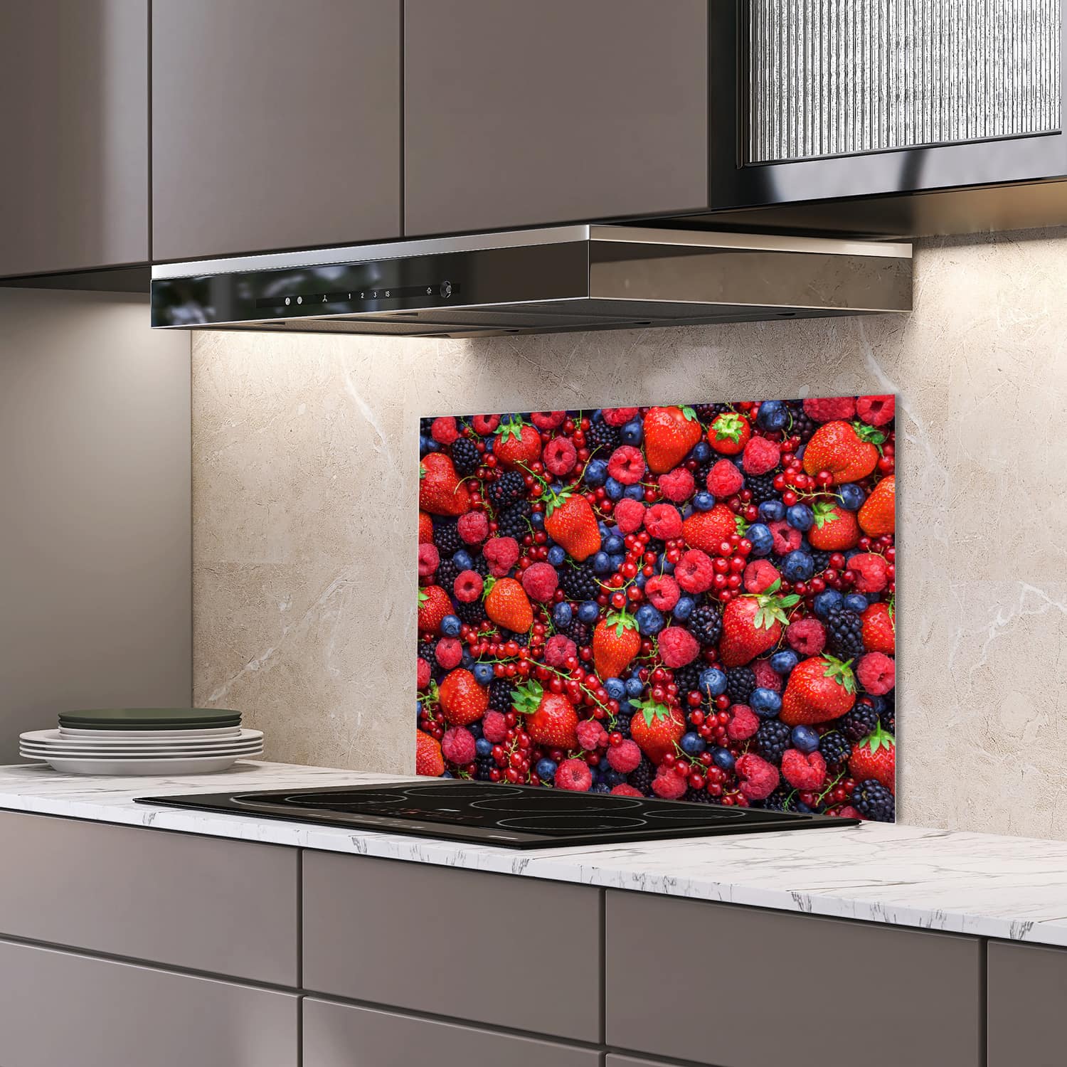 Eigen afmeting spatscherm-op-maat Keuken - Hittebestendig gehard glas - Zomerfruit