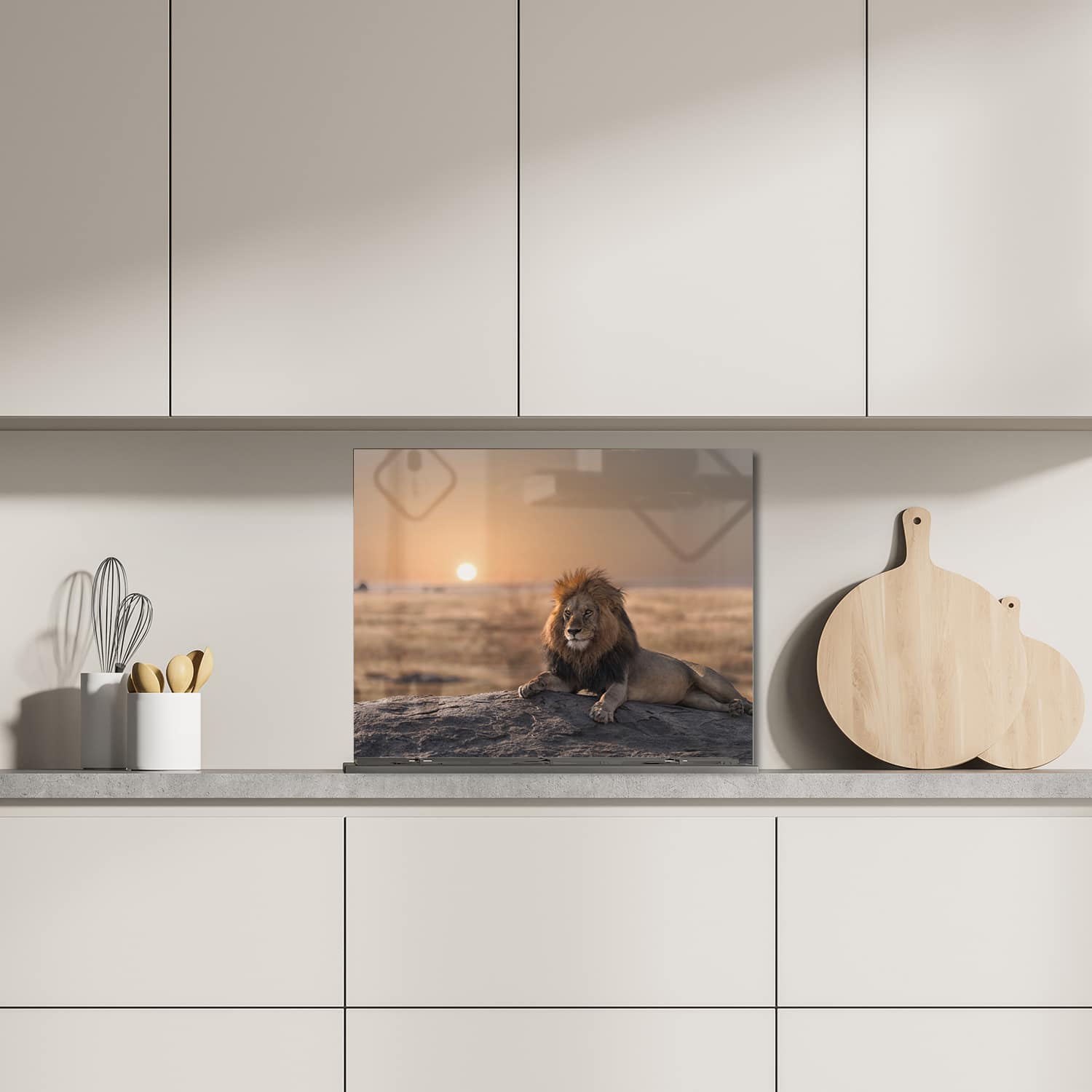 Eigen afmeting spatscherm-op-maat Keuken - Hittebestendig gehard glas - Leeuw op een Rots