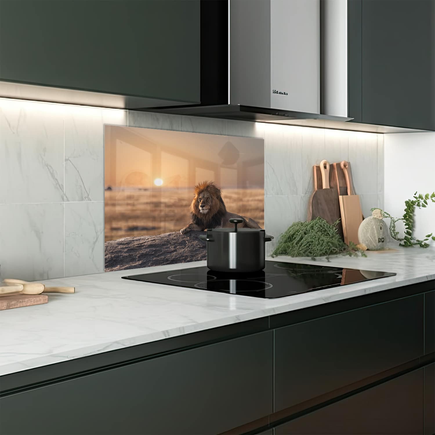 Eigen afmeting spatscherm-op-maat Keuken - Hittebestendig gehard glas - Leeuw op een Rots