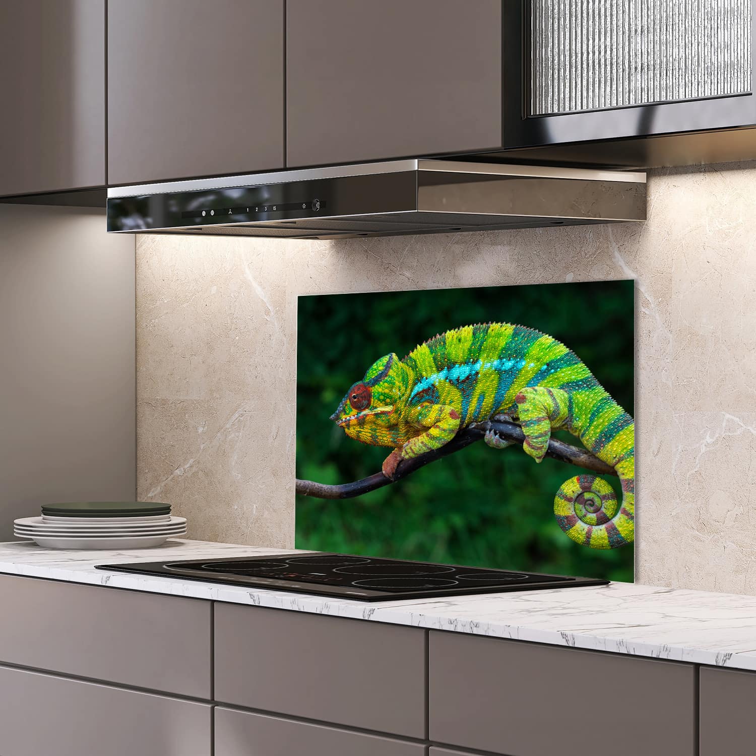 Eigen afmeting spatscherm-op-maat Keuken - Hittebestendig gehard glas - Panterkameleon