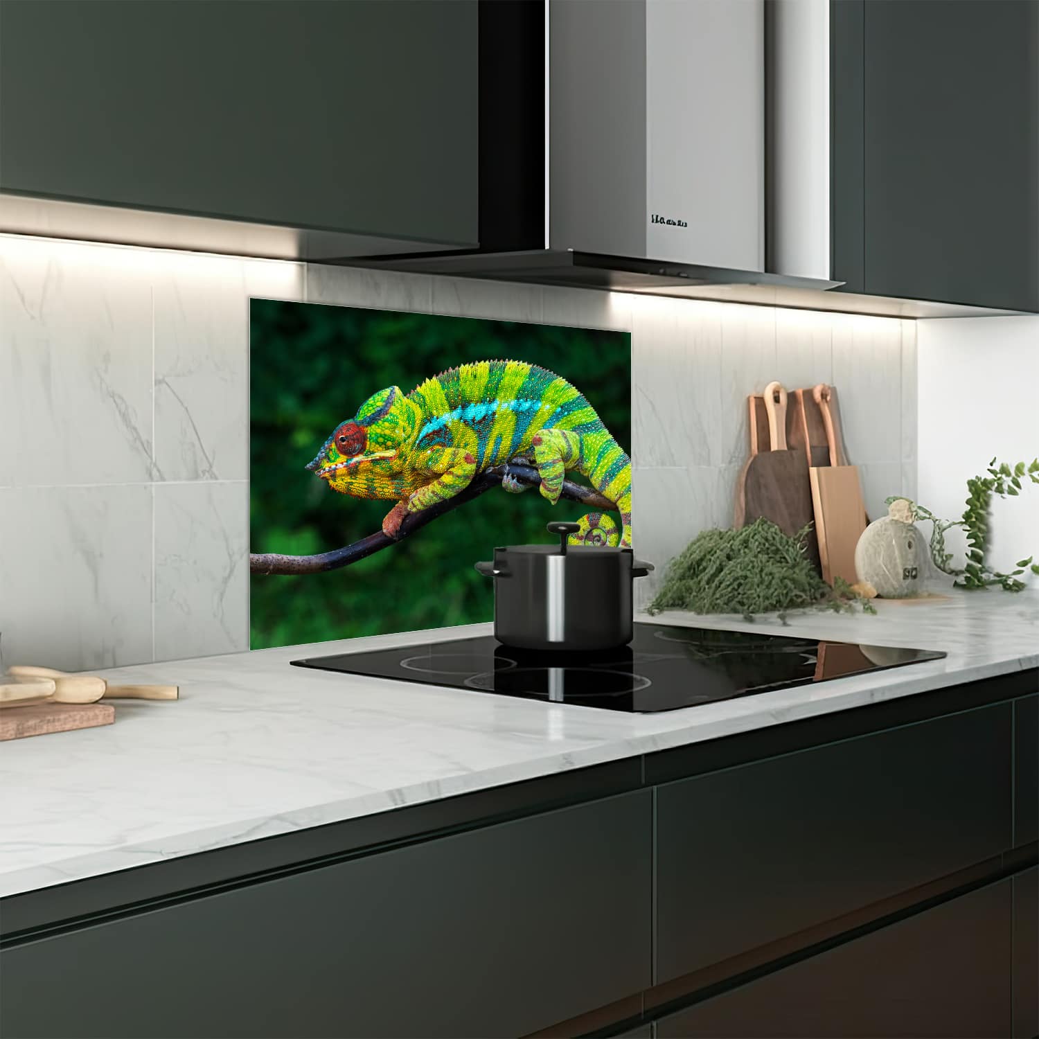 Eigen afmeting spatscherm-op-maat Keuken - Hittebestendig gehard glas - Panterkameleon