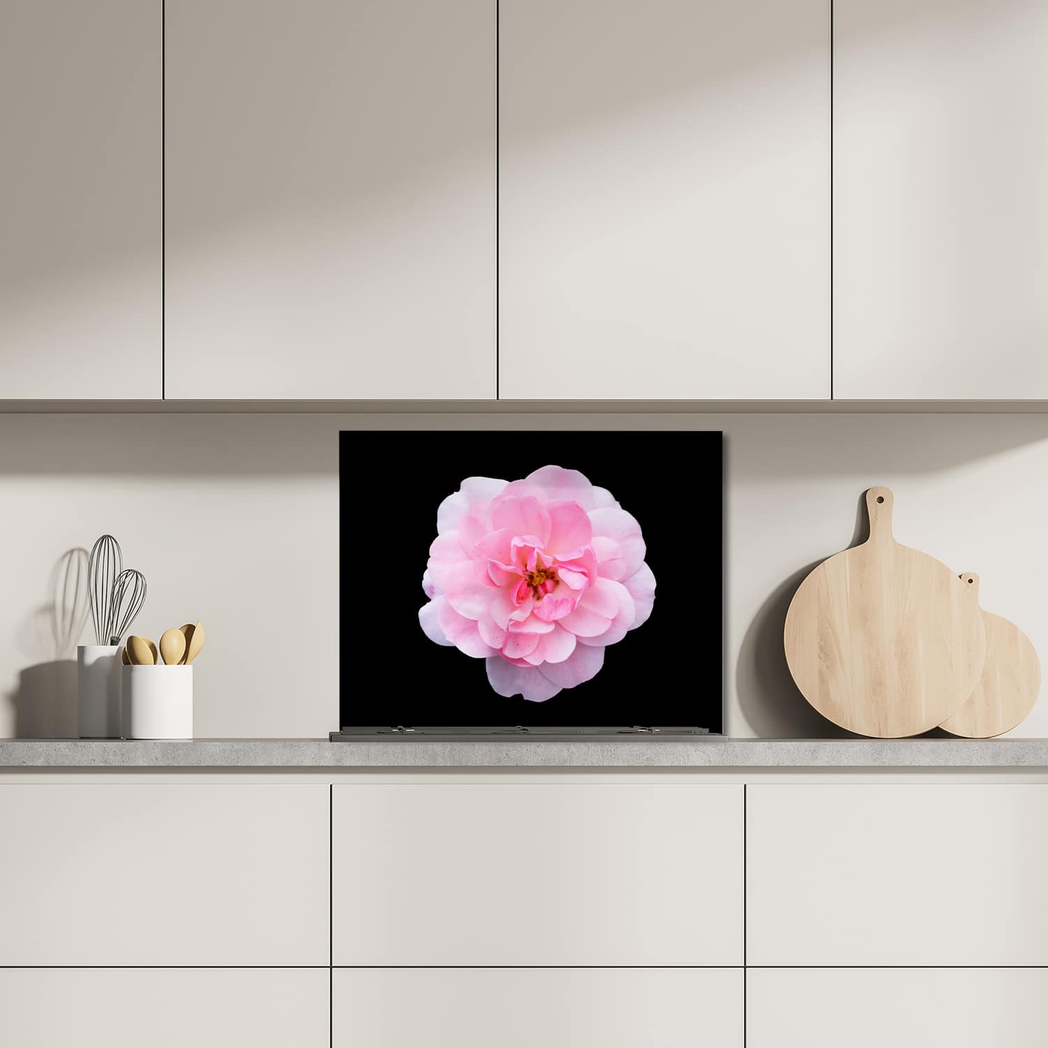 Eigen afmeting spatscherm-op-maat Keuken - Hittebestendig gehard glas - Lichtroze Floribunda