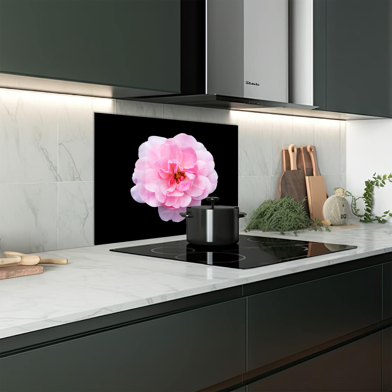 Eigen afmeting spatscherm-op-maat Keuken - Hittebestendig gehard glas - Lichtroze Floribunda