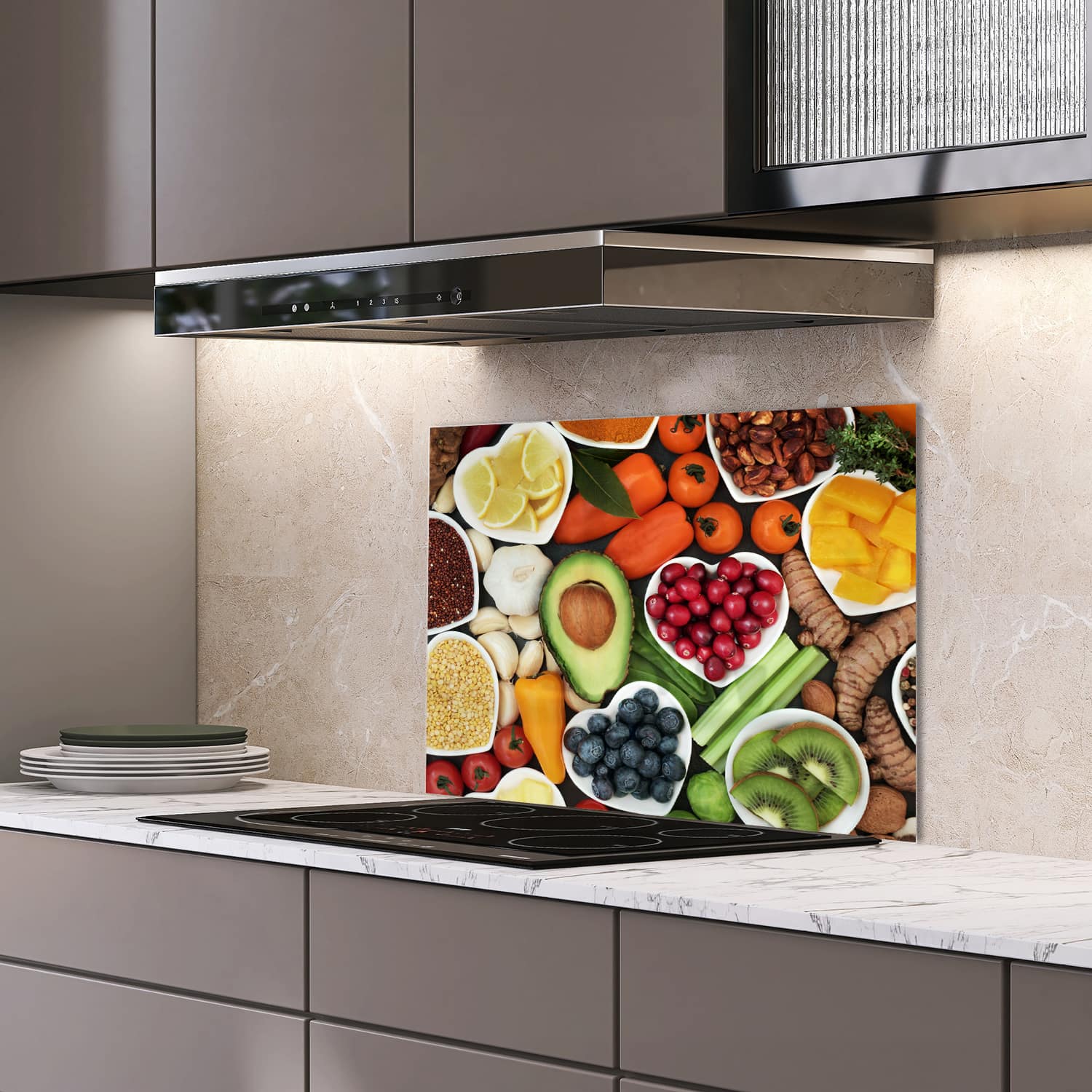 Eigen afmeting spatscherm-op-maat Keuken - Hittebestendig gehard glas - Gezonde IngrediÃÆ Æ Â«nten