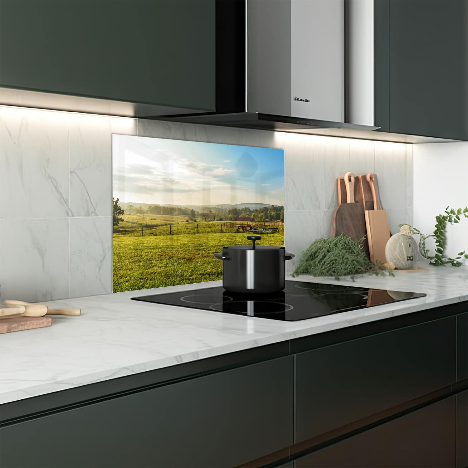 Eigen afmeting spatscherm-op-maat Keuken - Hittebestendig gehard glas - Veld Bij Smith Mountain