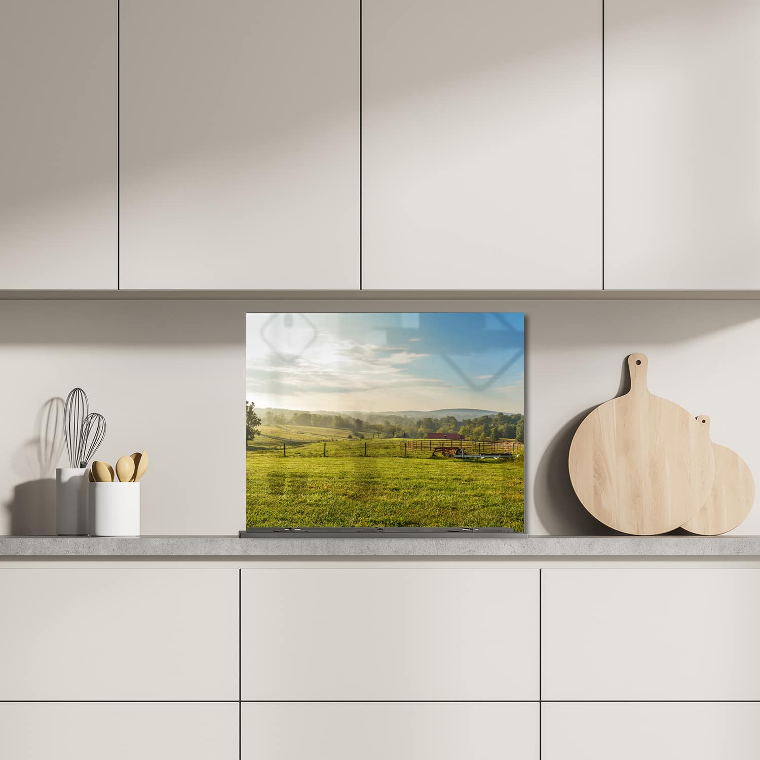 Eigen afmeting spatscherm-op-maat Keuken - Hittebestendig gehard glas - Veld Bij Smith Mountain