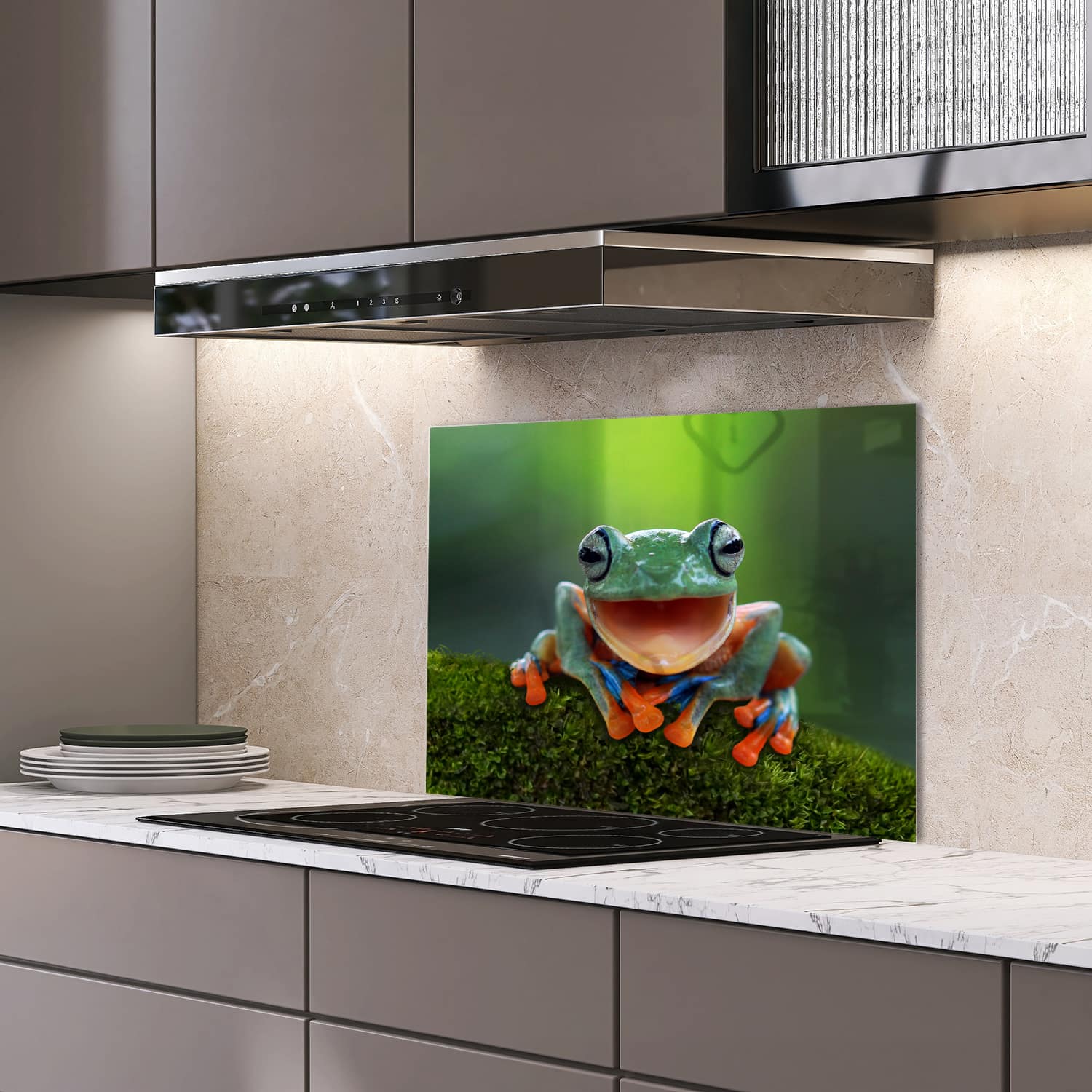 Eigen afmeting spatscherm-op-maat Keuken - Hittebestendig gehard glas - Boomkikker