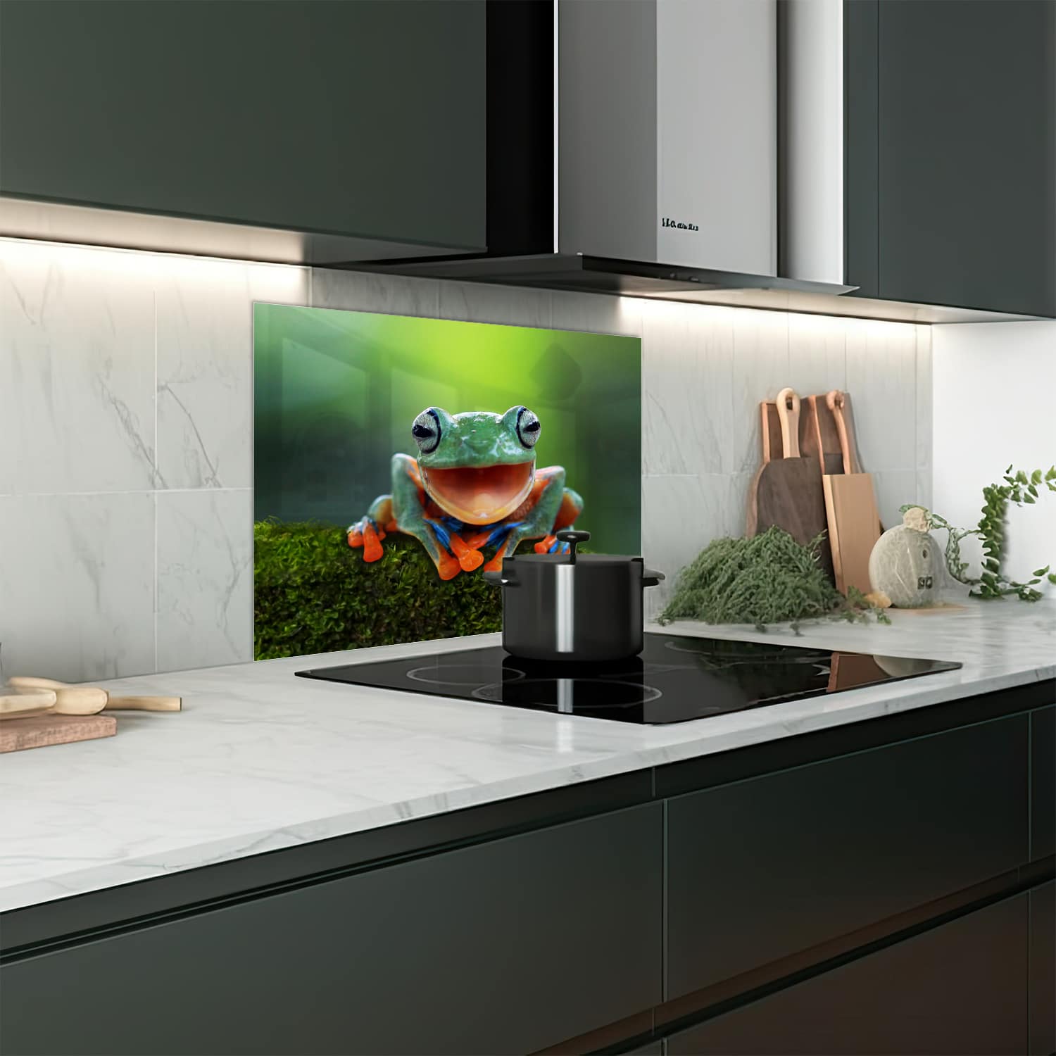 Eigen afmeting spatscherm-op-maat Keuken - Hittebestendig gehard glas - Boomkikker