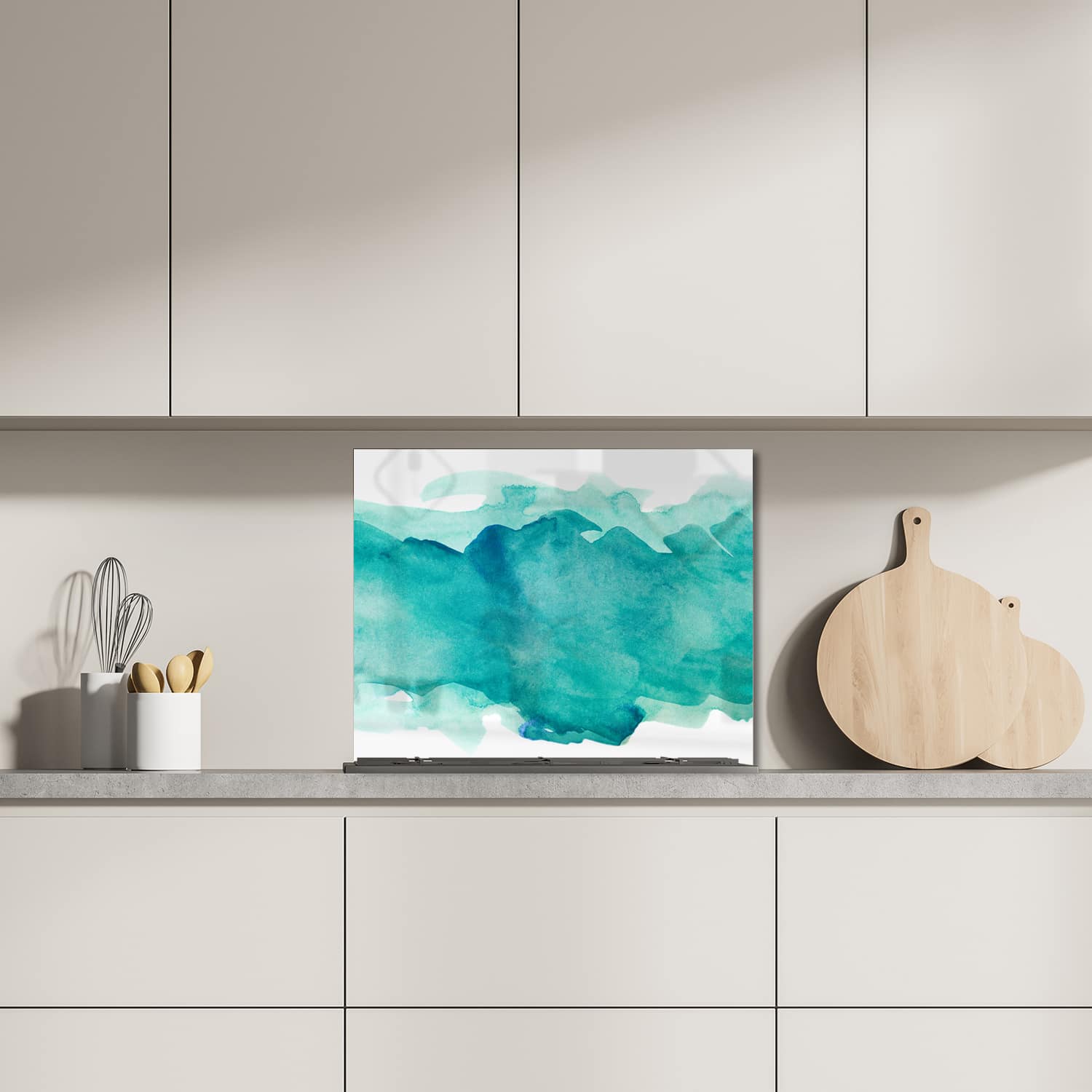 Eigen afmeting spatscherm-op-maat Keuken - Hittebestendig gehard glas - Groene Waterverf Streep
