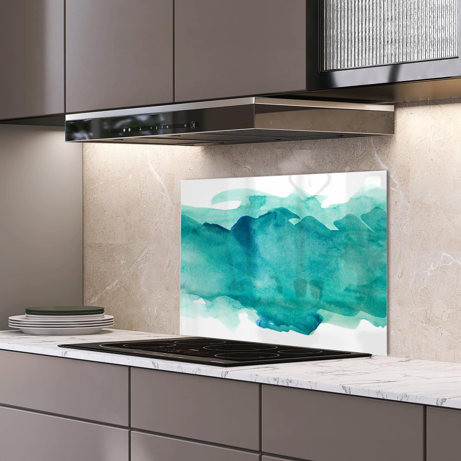 Eigen afmeting spatscherm-op-maat Keuken - Hittebestendig gehard glas - Groene Waterverf Streep