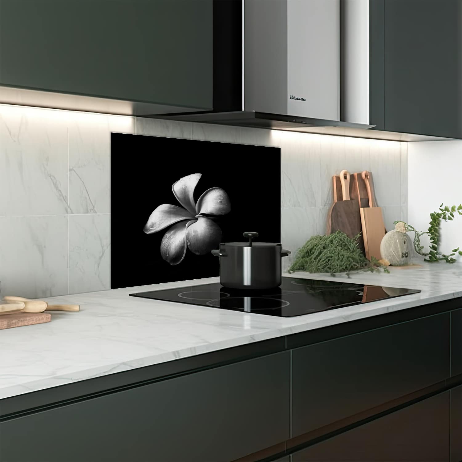 Eigen afmeting spatscherm-op-maat Keuken - Hittebestendig gehard glas - Plumeria