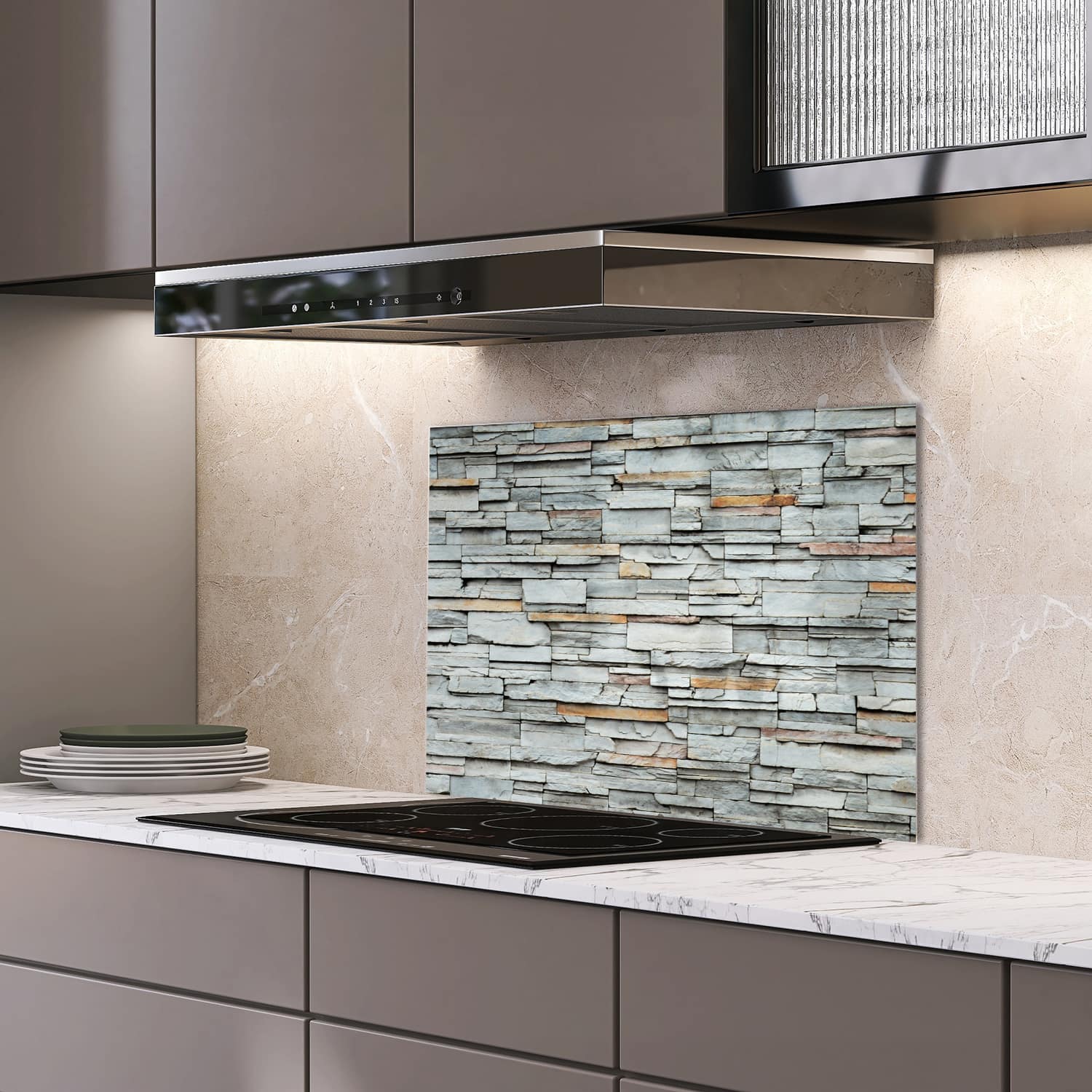 Eigen afmeting spatscherm-op-maat Keuken - Hittebestendig gehard glas - Stenen Muur