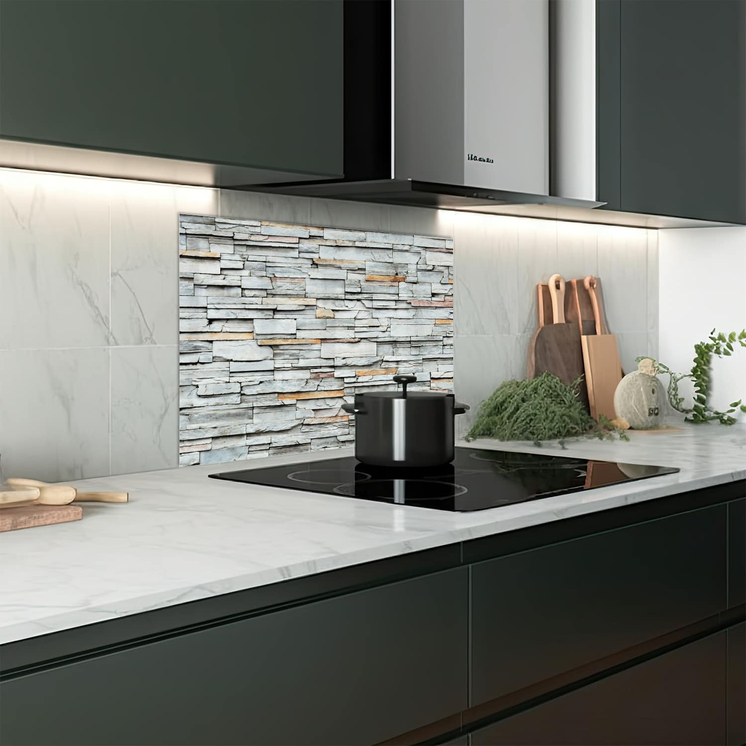 Eigen afmeting spatscherm-op-maat Keuken - Hittebestendig gehard glas - Stenen Muur