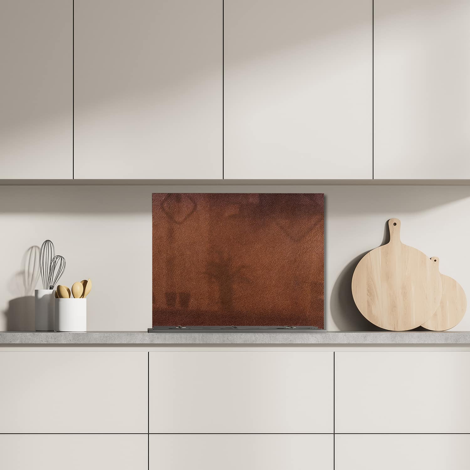 Eigen afmeting spatscherm-op-maat Keuken - Hittebestendig gehard glas - Bruin Leer