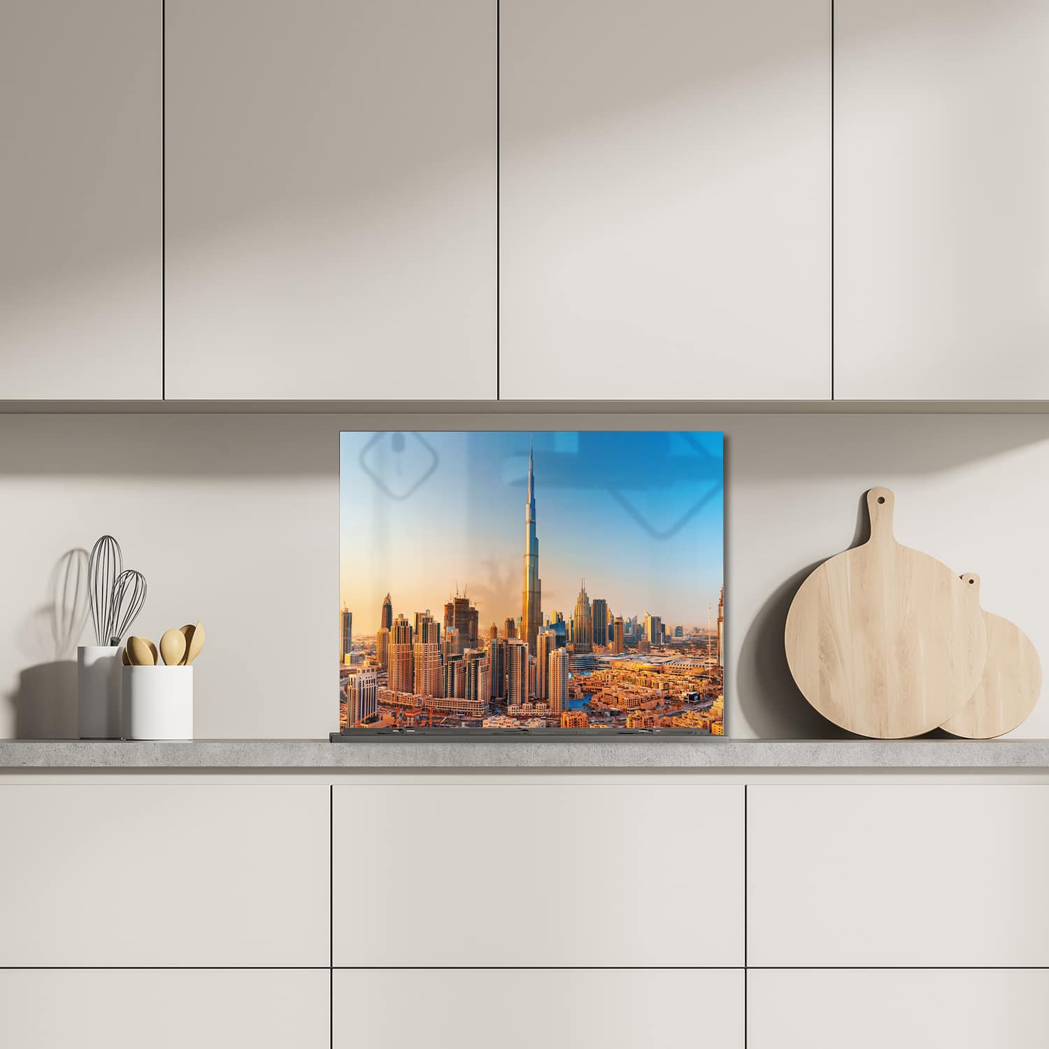 Eigen afmeting spatscherm-op-maat Keuken - Hittebestendig gehard glas - Zonsondergang in Dubai
