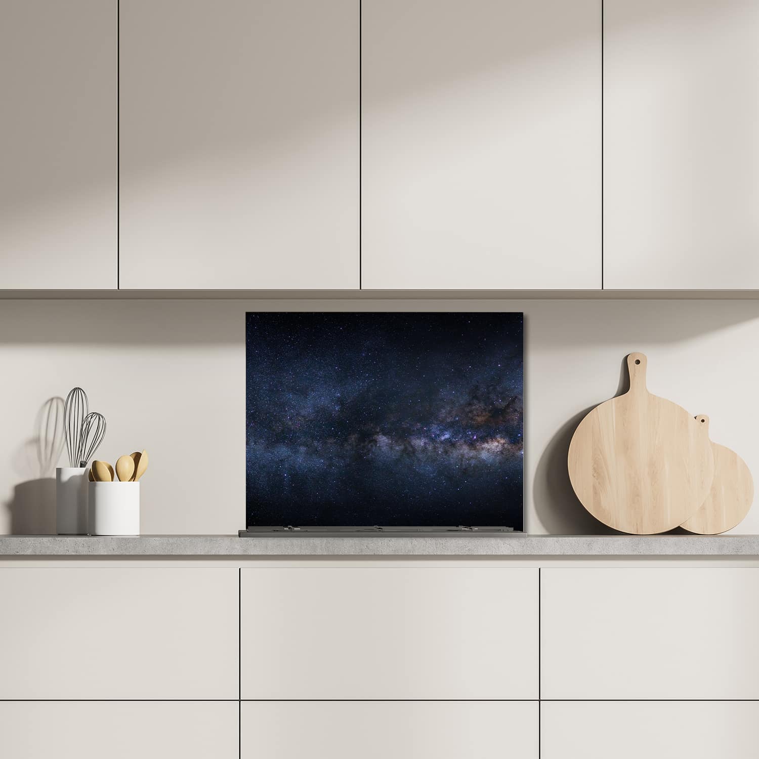 Eigen afmeting spatscherm-op-maat Keuken - Hittebestendig gehard glas - De Melkweg