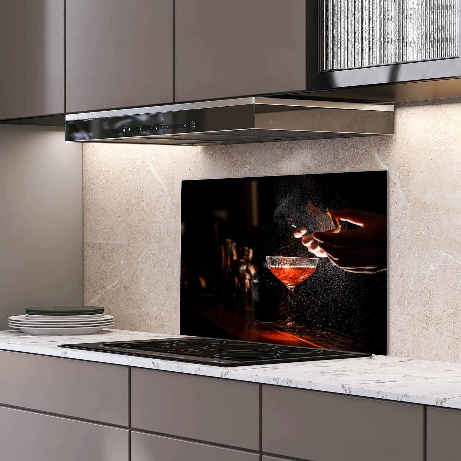 Eigen afmeting spatscherm-op-maat Keuken - Hittebestendig gehard glas - Elegante Cocktail