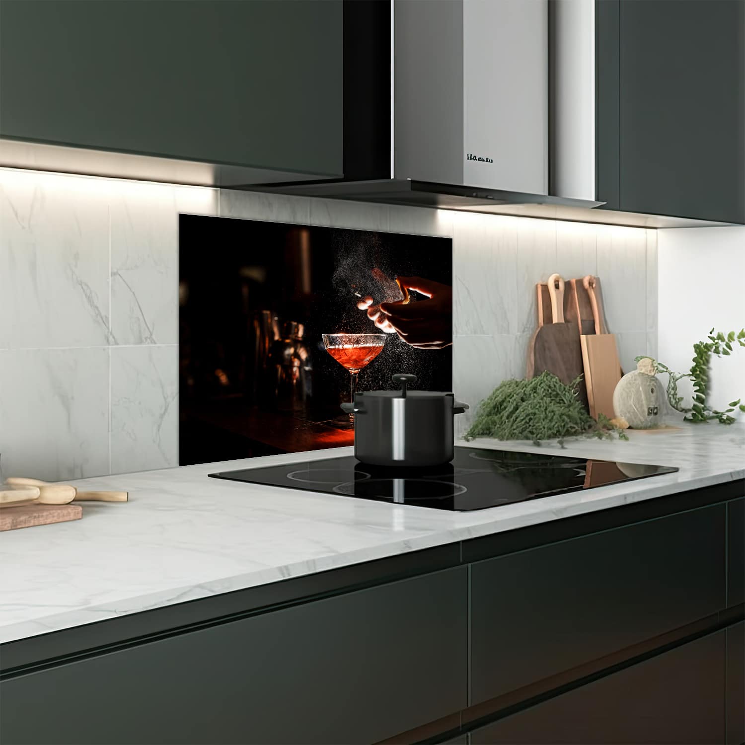 Eigen afmeting spatscherm-op-maat Keuken - Hittebestendig gehard glas - Elegante Cocktail