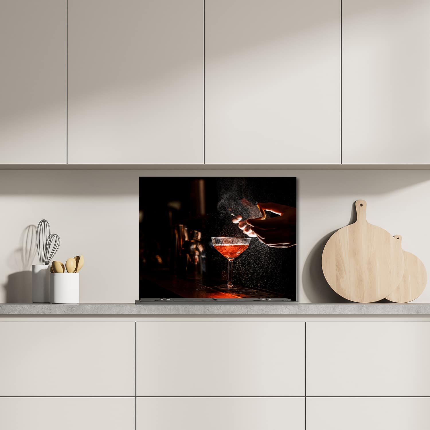 Eigen afmeting spatscherm-op-maat Keuken - Hittebestendig gehard glas - Elegante Cocktail