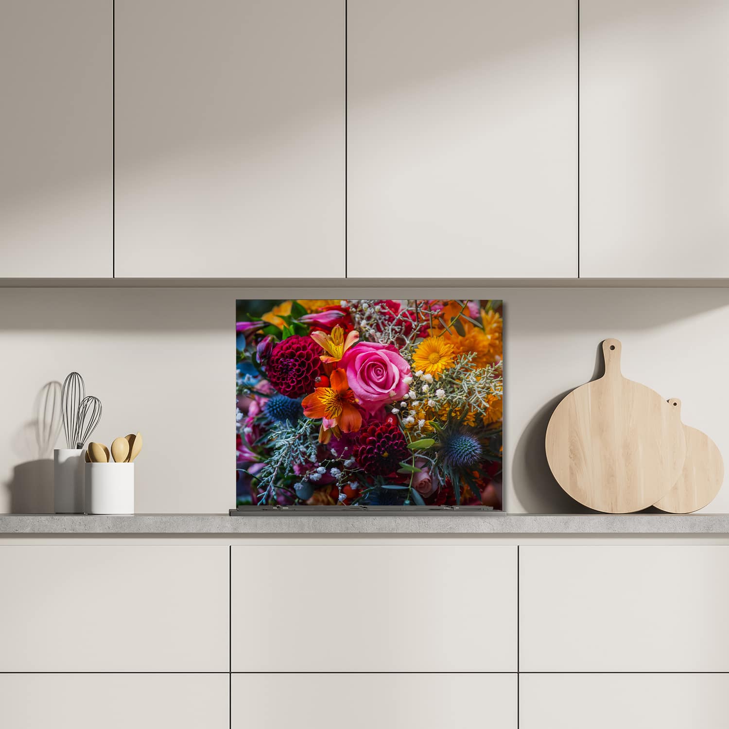 Eigen afmeting spatscherm-op-maat Keuken - Hittebestendig gehard glas - Levendig Bloemenboeket