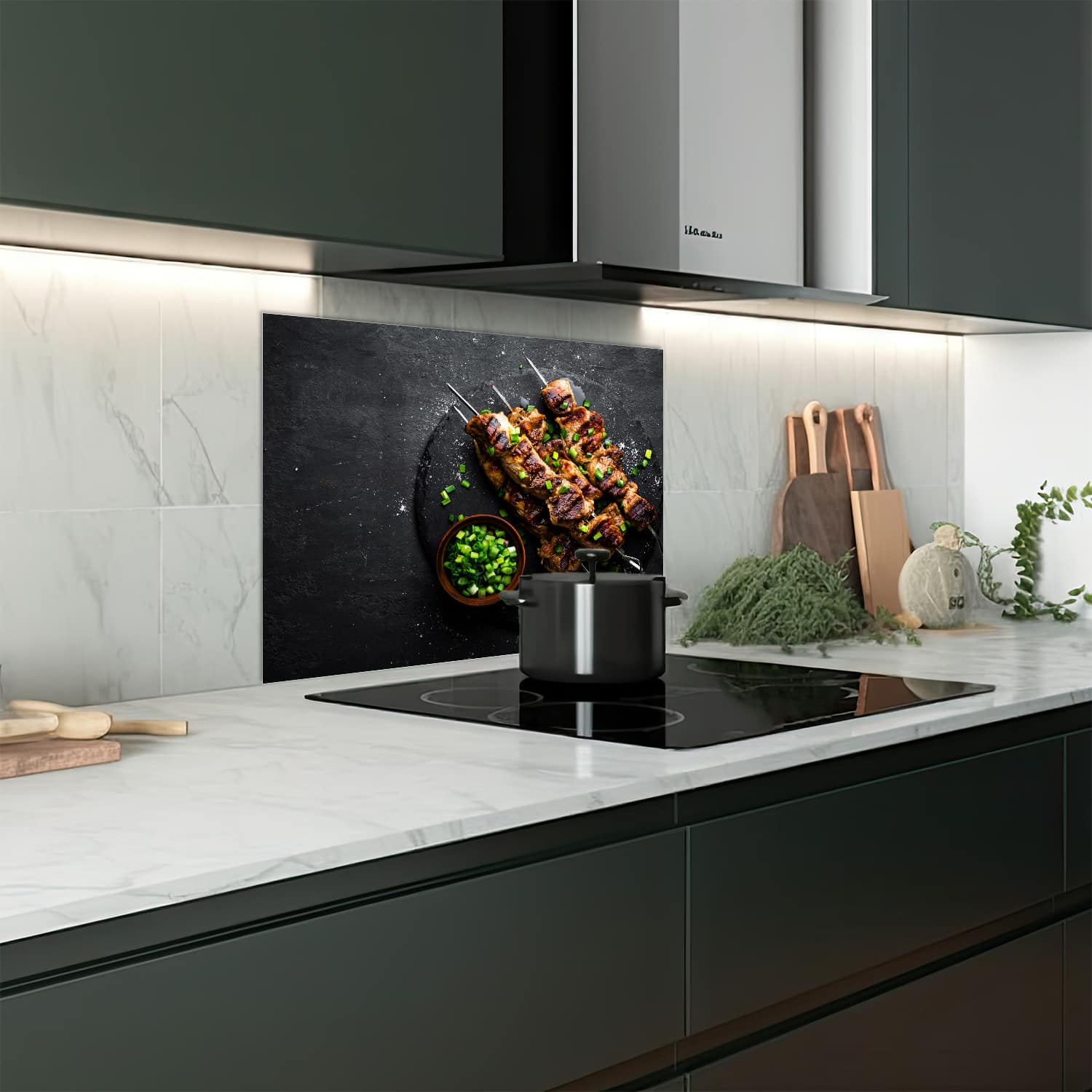 Eigen afmeting spatscherm-op-maat Keuken - Hittebestendig gehard glas - Kebab op Spiesjes