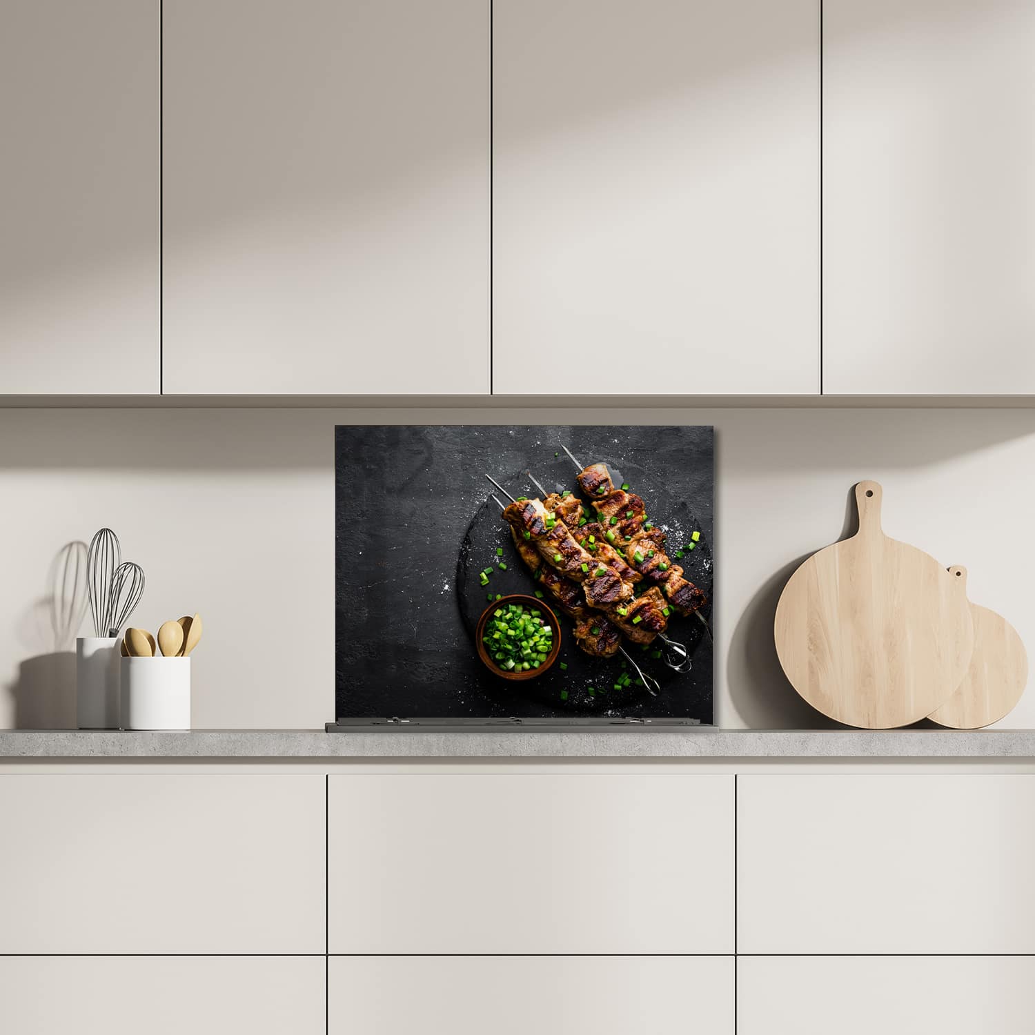 Eigen afmeting spatscherm-op-maat Keuken - Hittebestendig gehard glas - Kebab op Spiesjes