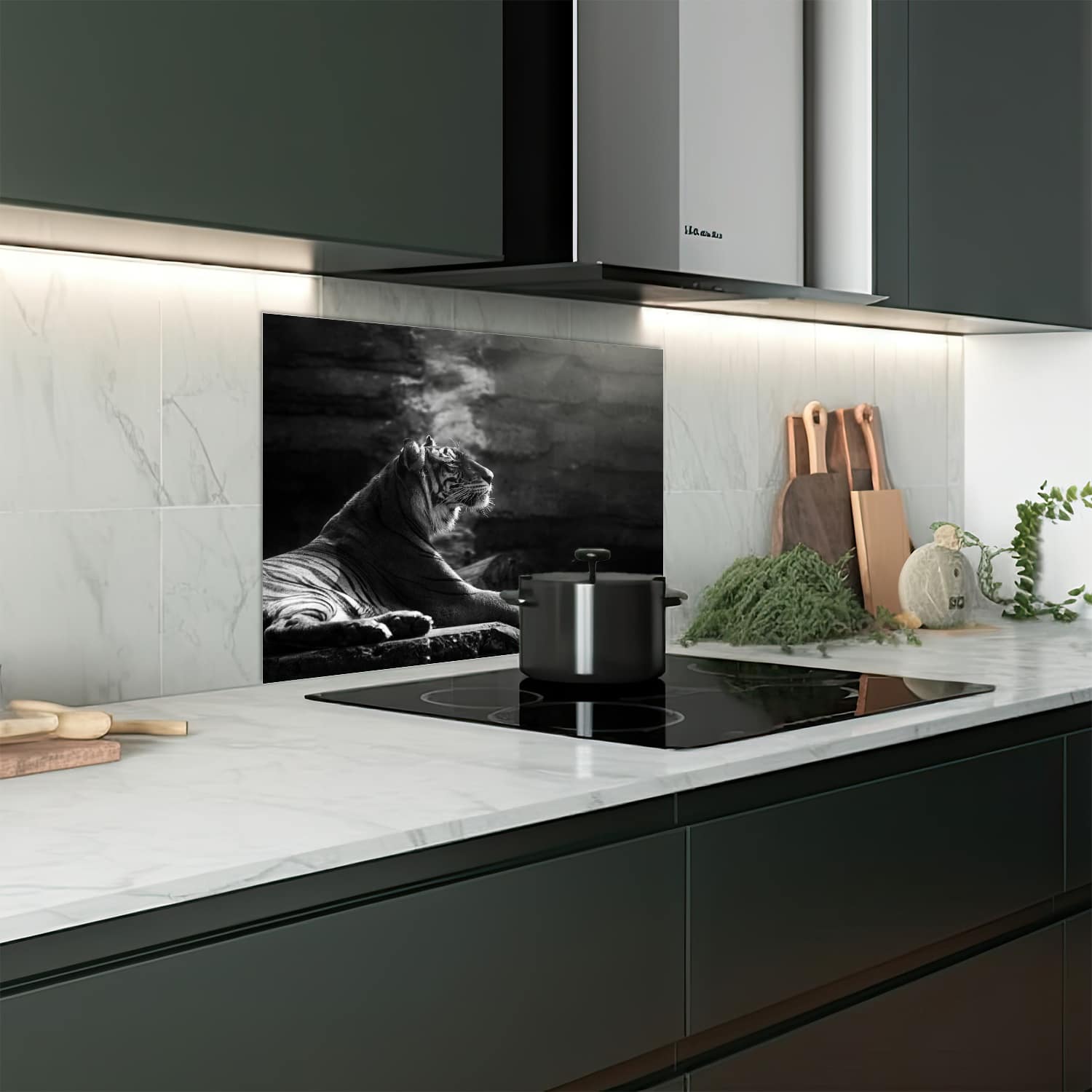 Eigen afmeting spatscherm-op-maat Keuken - Hittebestendig gehard glas - Sumatraanse Tijger
