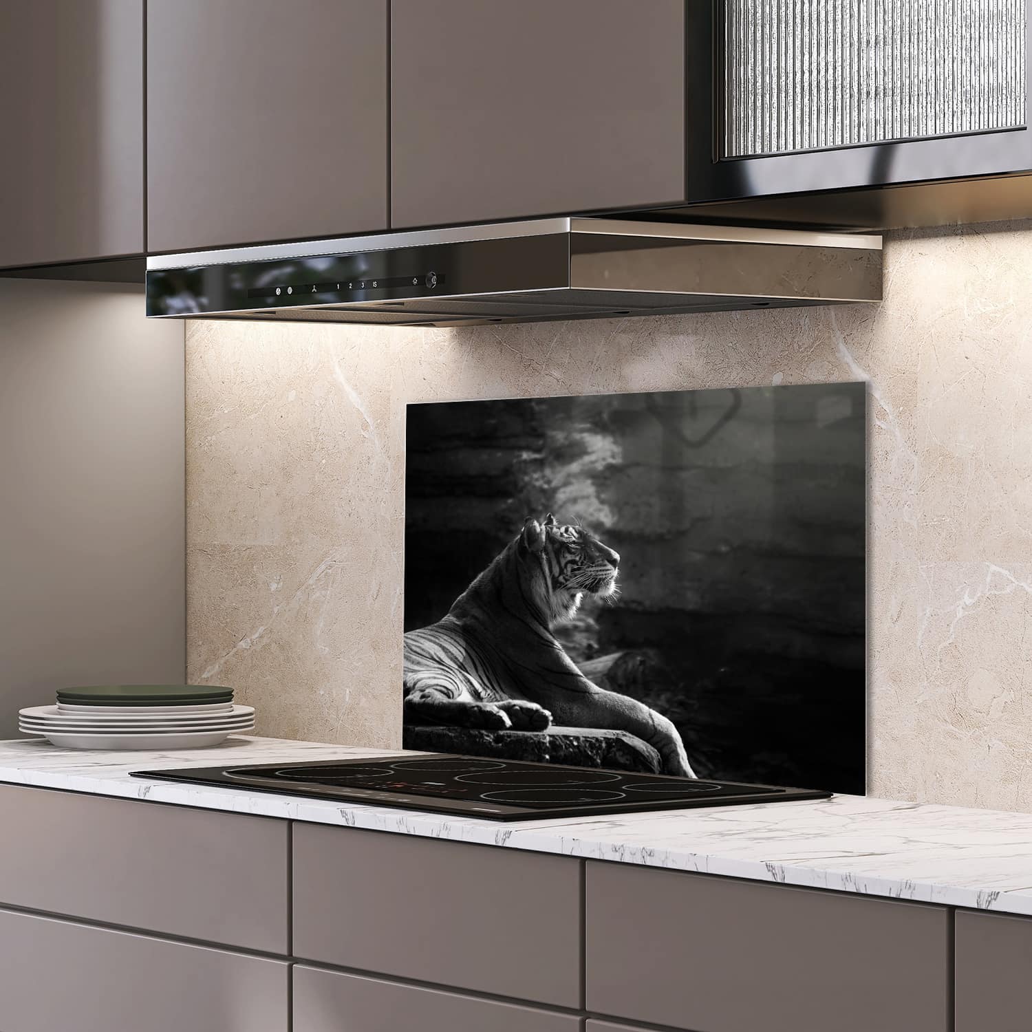 Eigen afmeting spatscherm-op-maat Keuken - Hittebestendig gehard glas - Sumatraanse Tijger