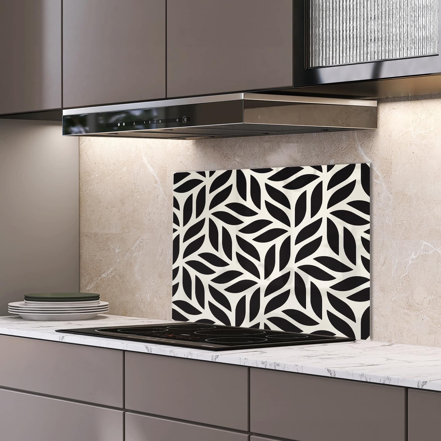 Eigen afmeting spatscherm-op-maat Keuken - Hittebestendig gehard glas - Geometrische Abstracte Structuur