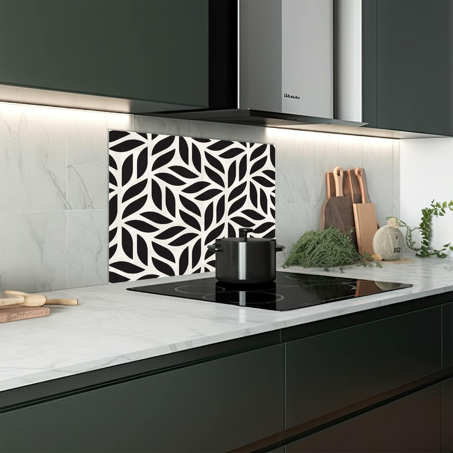 Eigen afmeting spatscherm-op-maat Keuken - Hittebestendig gehard glas - Geometrische Abstracte Structuur