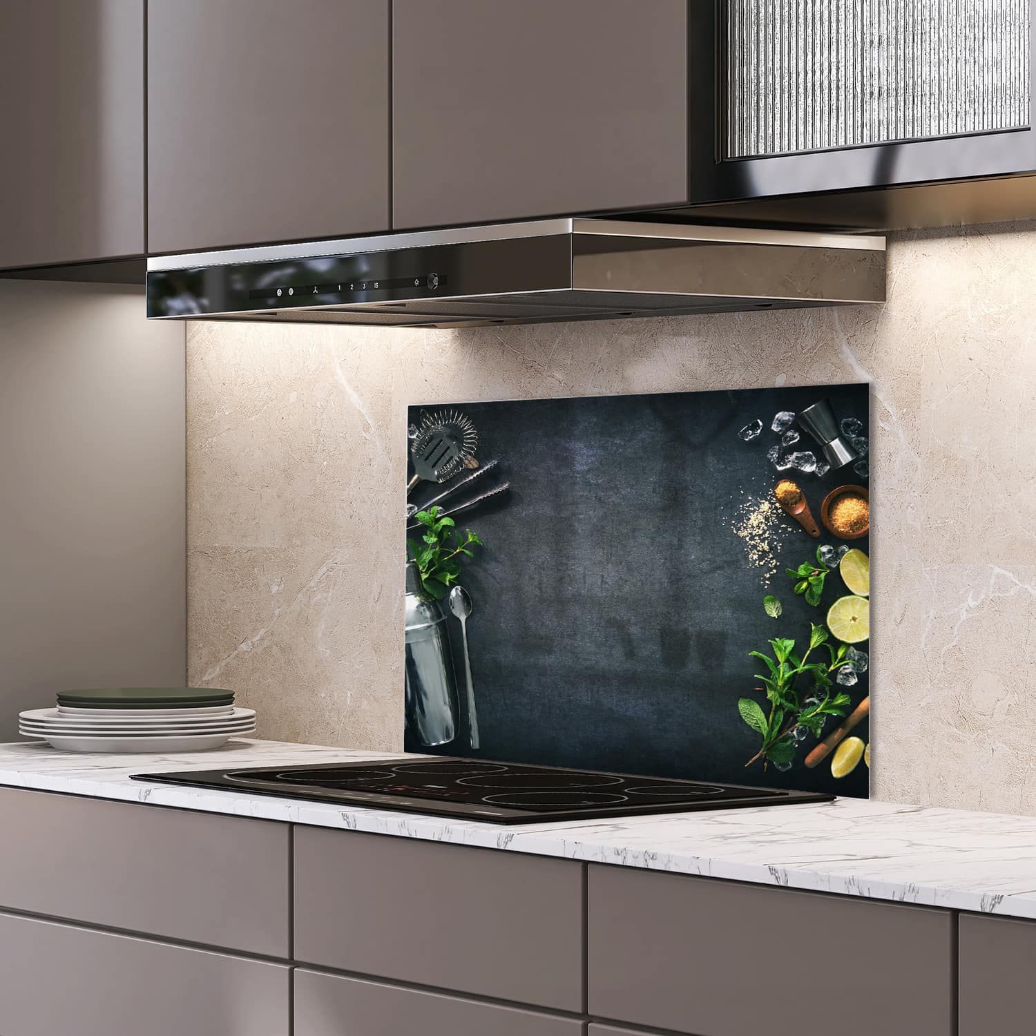Eigen afmeting spatscherm-op-maat Keuken - Hittebestendig gehard glas - Cocktailbereiding