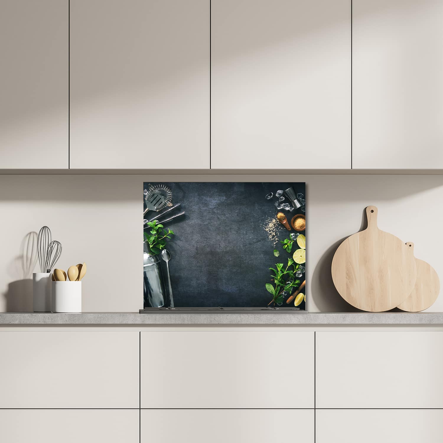 Eigen afmeting spatscherm-op-maat Keuken - Hittebestendig gehard glas - Cocktailbereiding