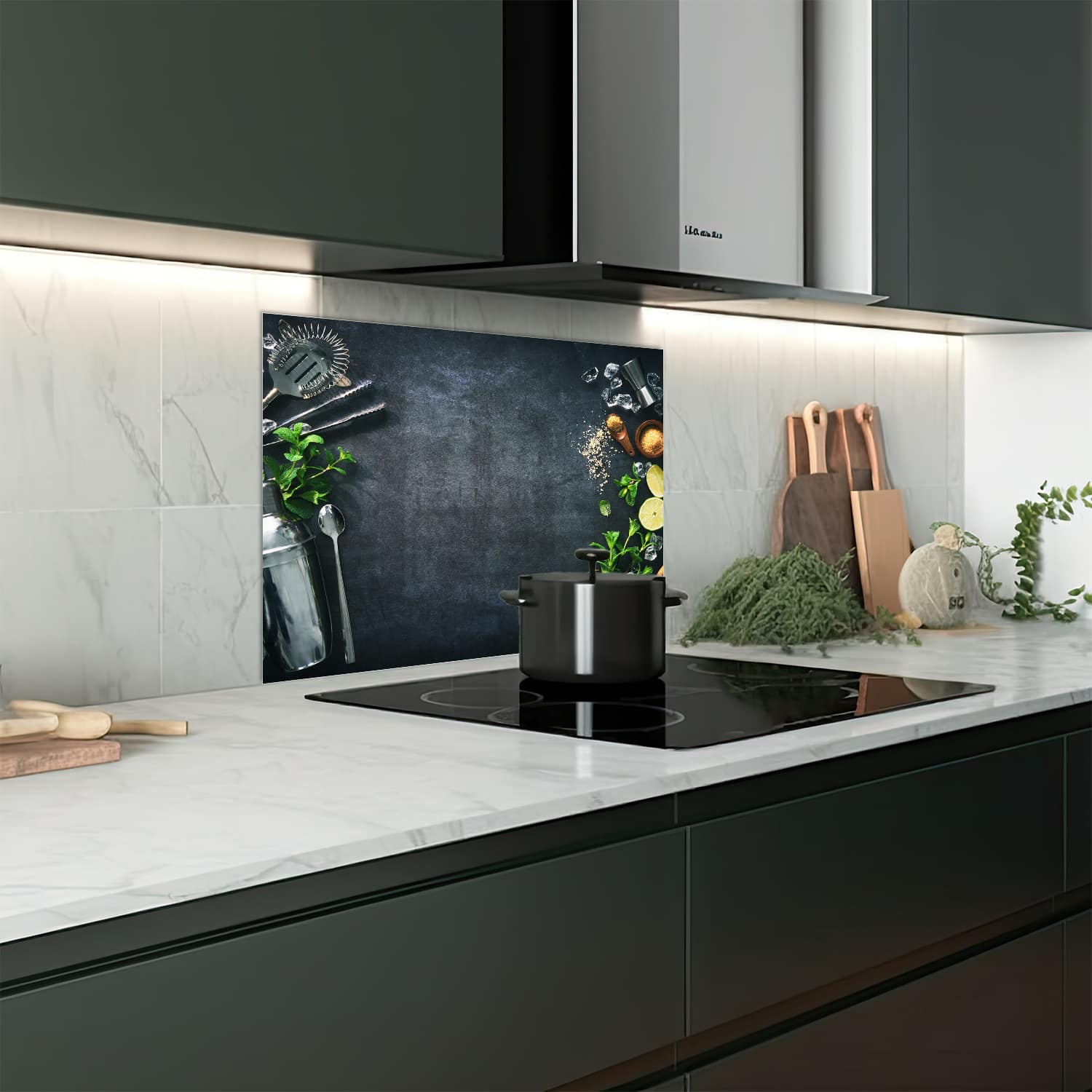 Eigen afmeting spatscherm-op-maat Keuken - Hittebestendig gehard glas - Cocktailbereiding