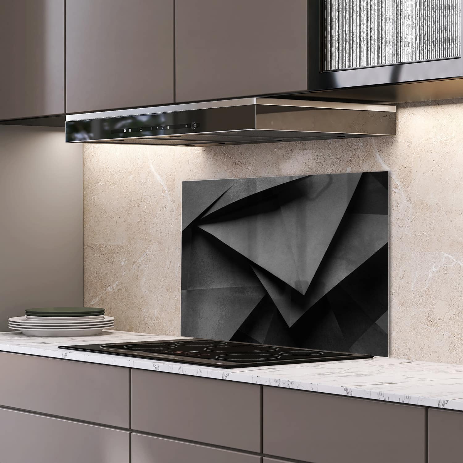 Eigen afmeting spatscherm-op-maat Keuken - Hittebestendig gehard glas - Geometrishe Vormen
