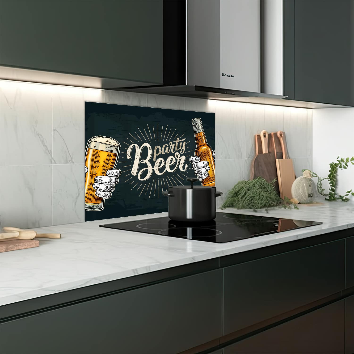 Eigen afmeting spatscherm-op-maat Keuken - Hittebestendig gehard glas - Biertje Erbij