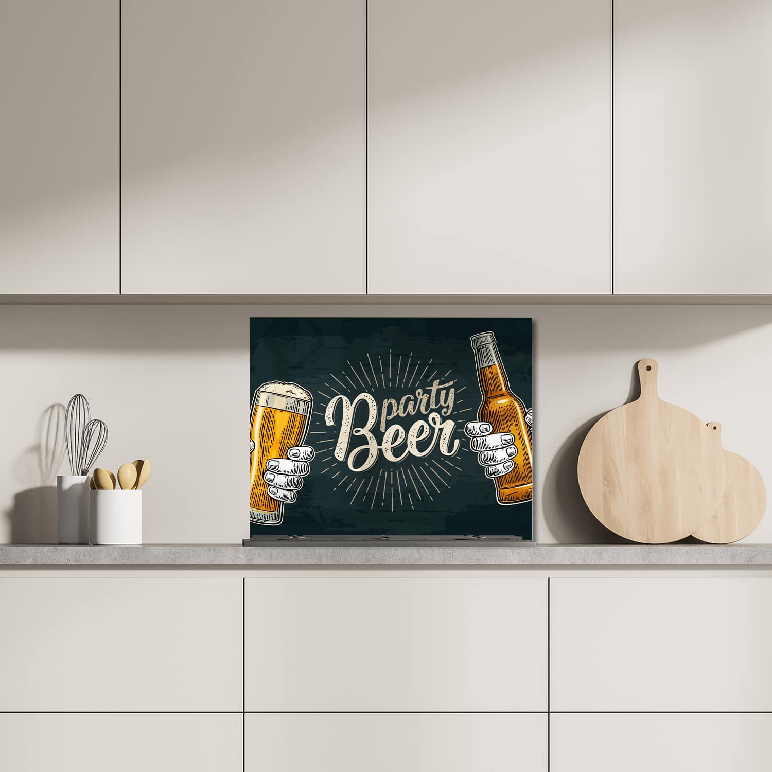 Eigen afmeting spatscherm-op-maat Keuken - Hittebestendig gehard glas - Biertje Erbij