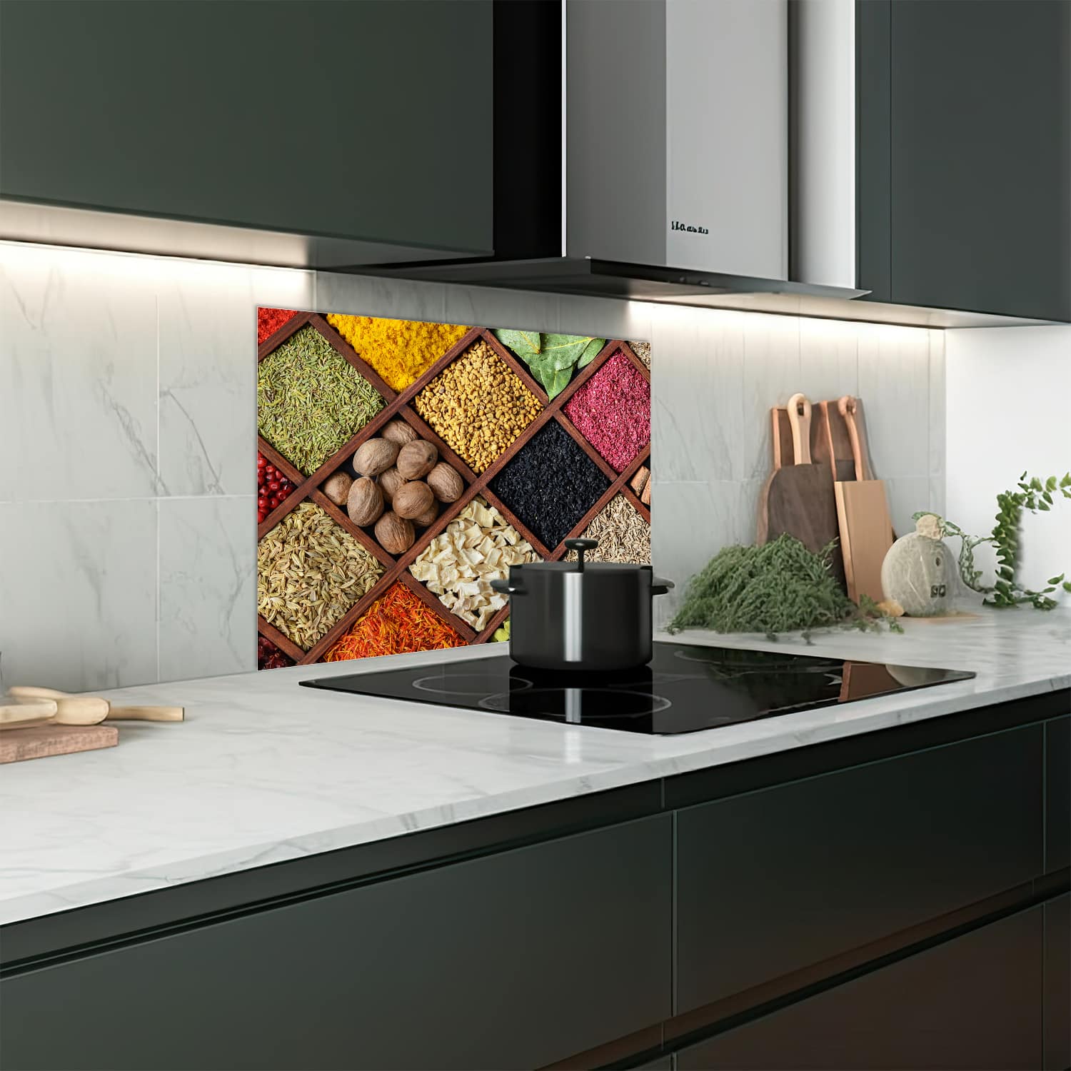 Eigen afmeting spatscherm-op-maat Keuken - Hittebestendig gehard glas - Specerijen Mozaek