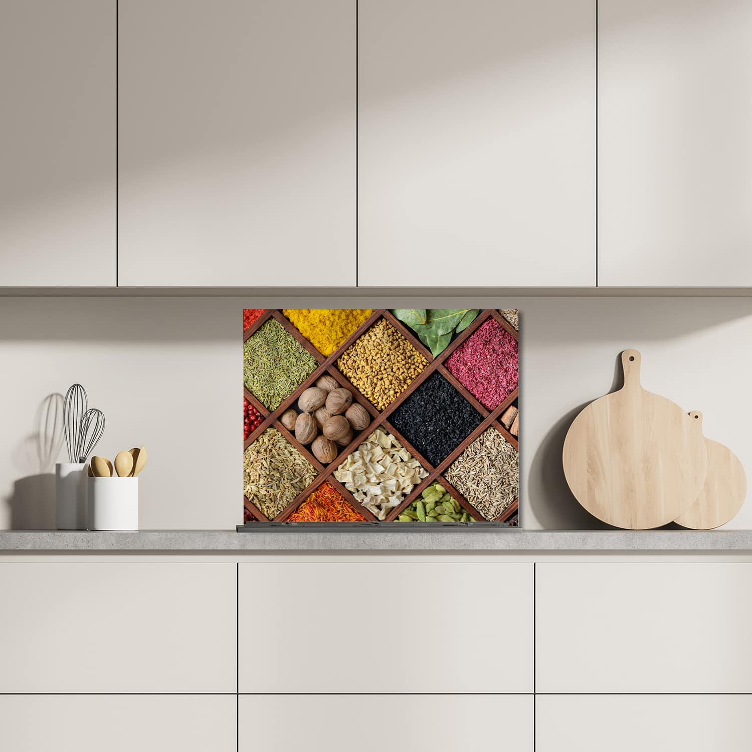 Eigen afmeting spatscherm-op-maat Keuken - Hittebestendig gehard glas - Specerijen Mozaek