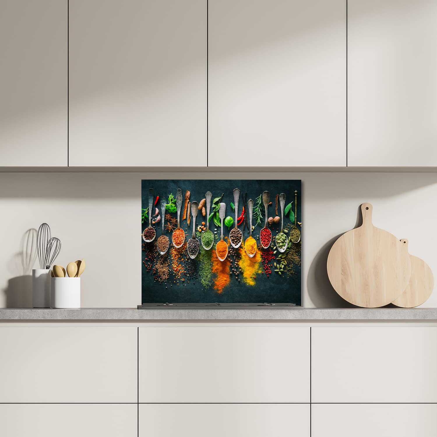 Glazen Eigen afmeting spatscherm-op-maat Keuken - Gehard Glas - Kleurrijke Kruidenexplosie