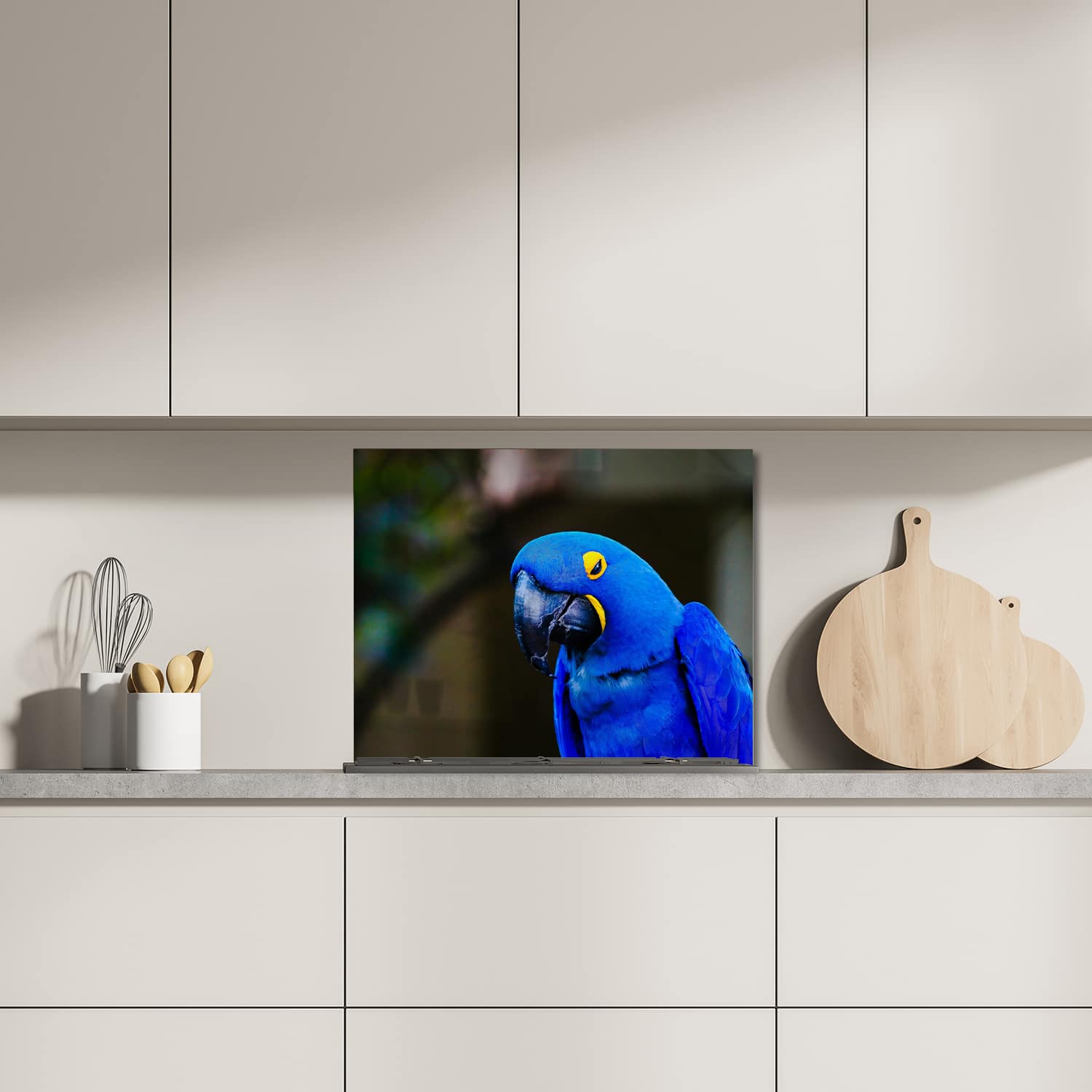 Eigen afmeting spatscherm-op-maat Keuken - Hittebestendig gehard glas - Blauwe Ara