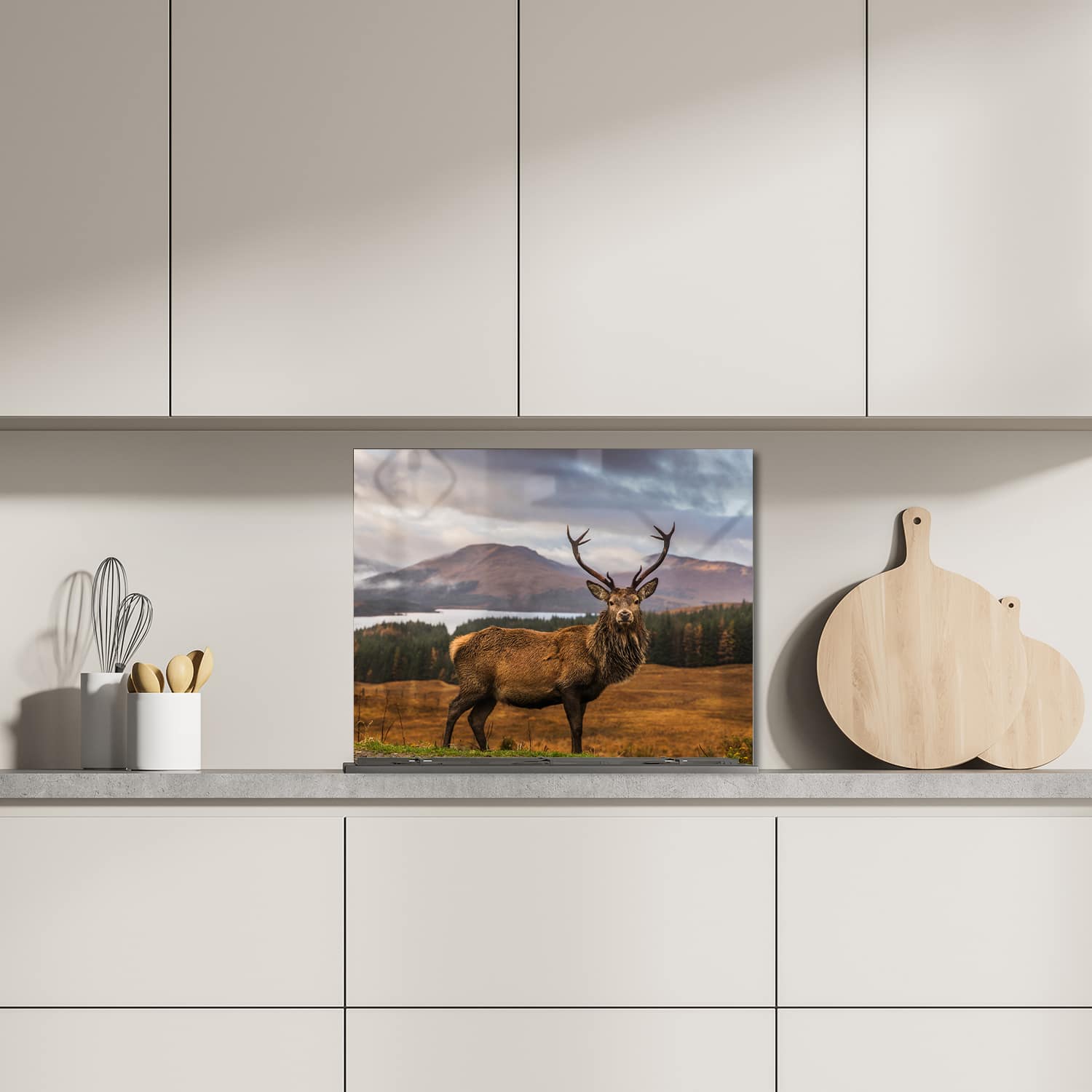 Eigen afmeting spatscherm-op-maat Keuken - Hittebestendig gehard glas - Wild Schots Hert