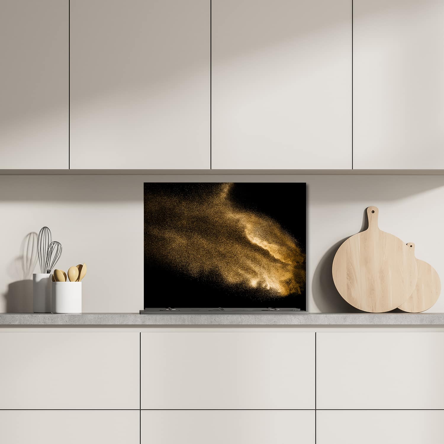 Eigen afmeting spatscherm-op-maat Keuken - Hittebestendig gehard glas - Gouden Zandexplosie