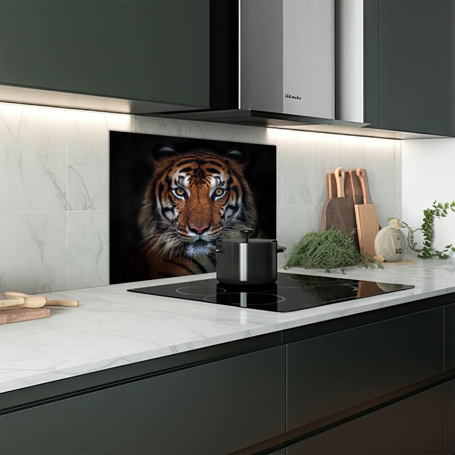 Eigen afmeting spatscherm-op-maat Keuken - Hittebestendig gehard glas - Sumatraanse Boze Tijger