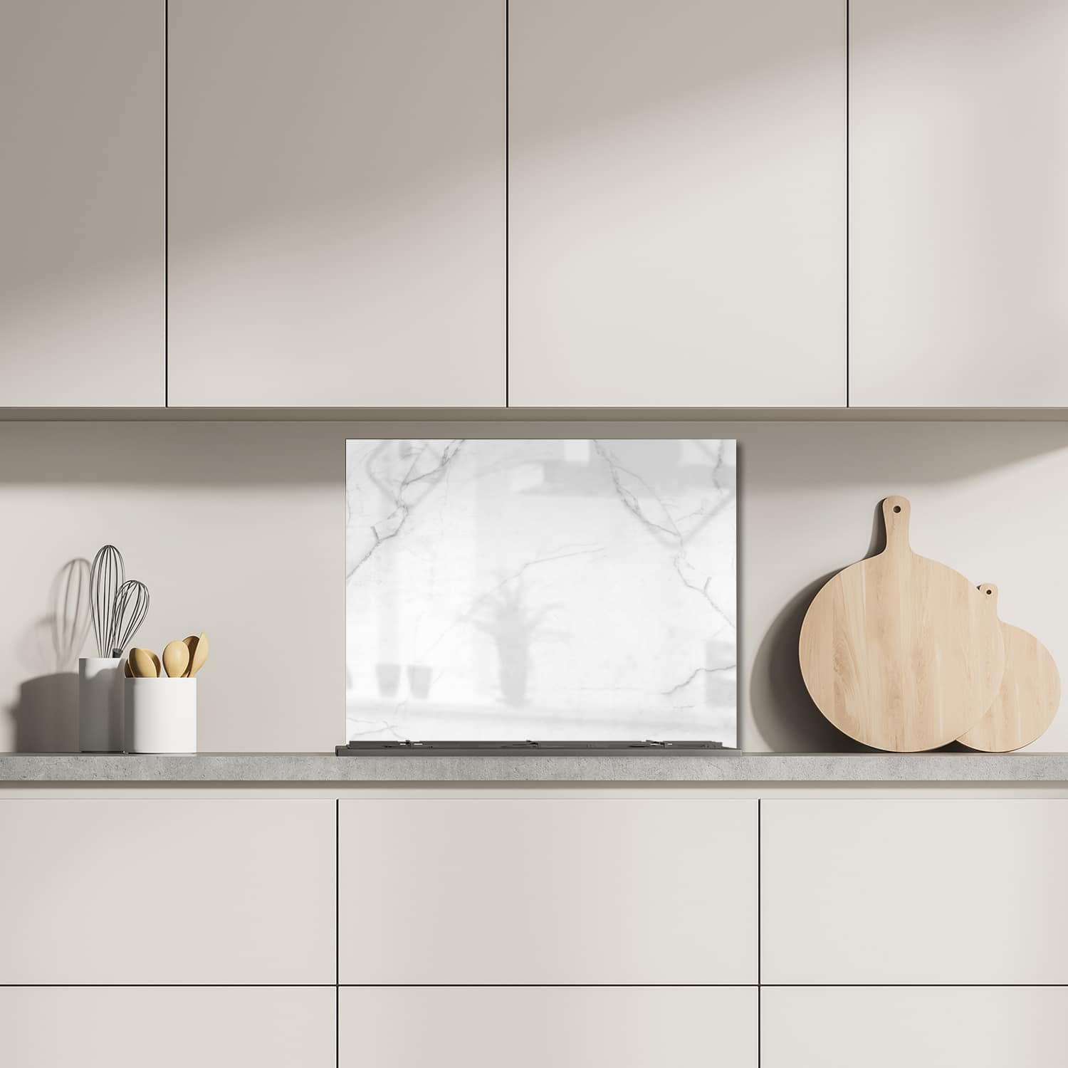 Eigen afmeting spatscherm-op-maat Keuken - Hittebestendig gehard glas - Melkwit Marmer
