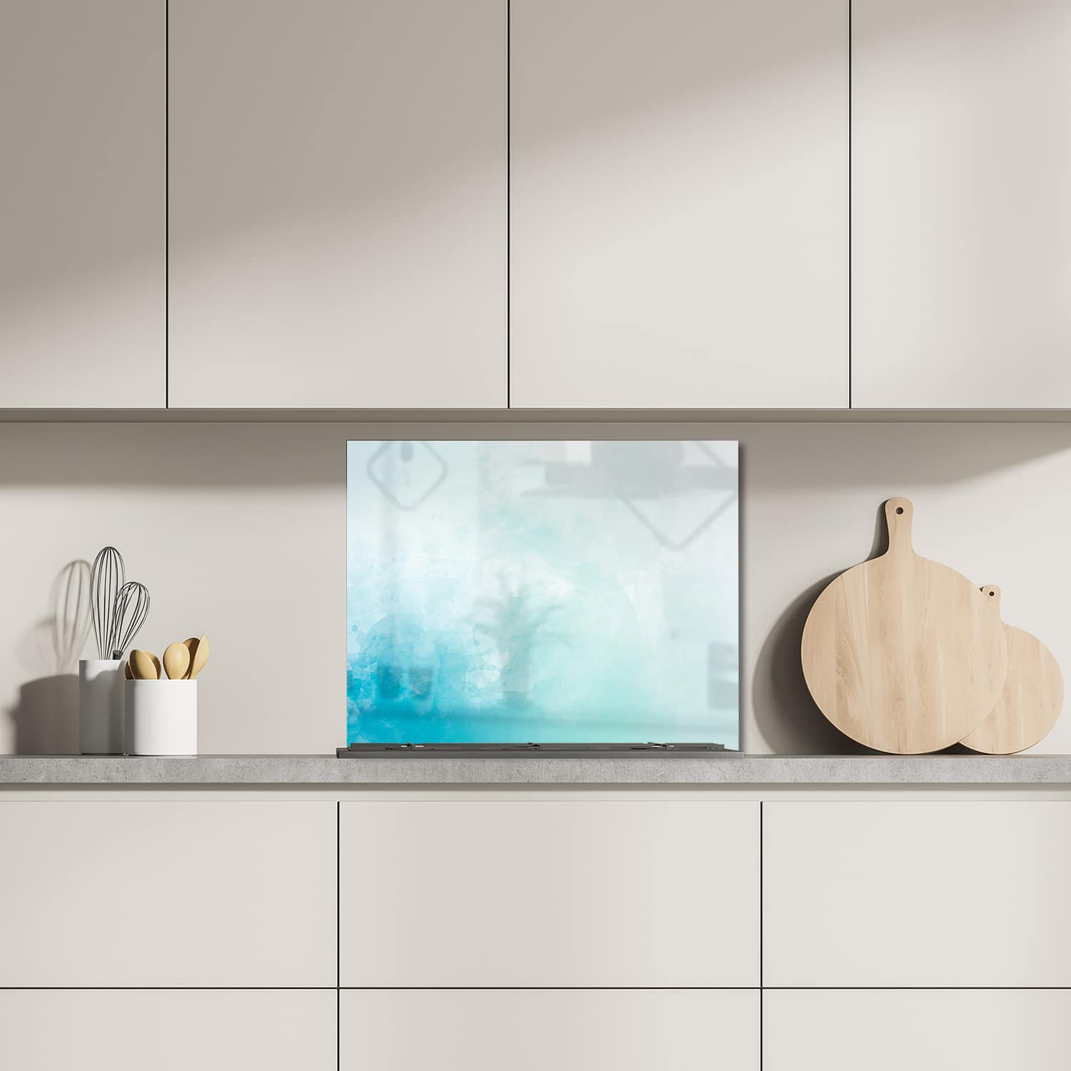 Eigen afmeting spatscherm-op-maat Keuken - Hittebestendig gehard glas - Blauwe Waterverf