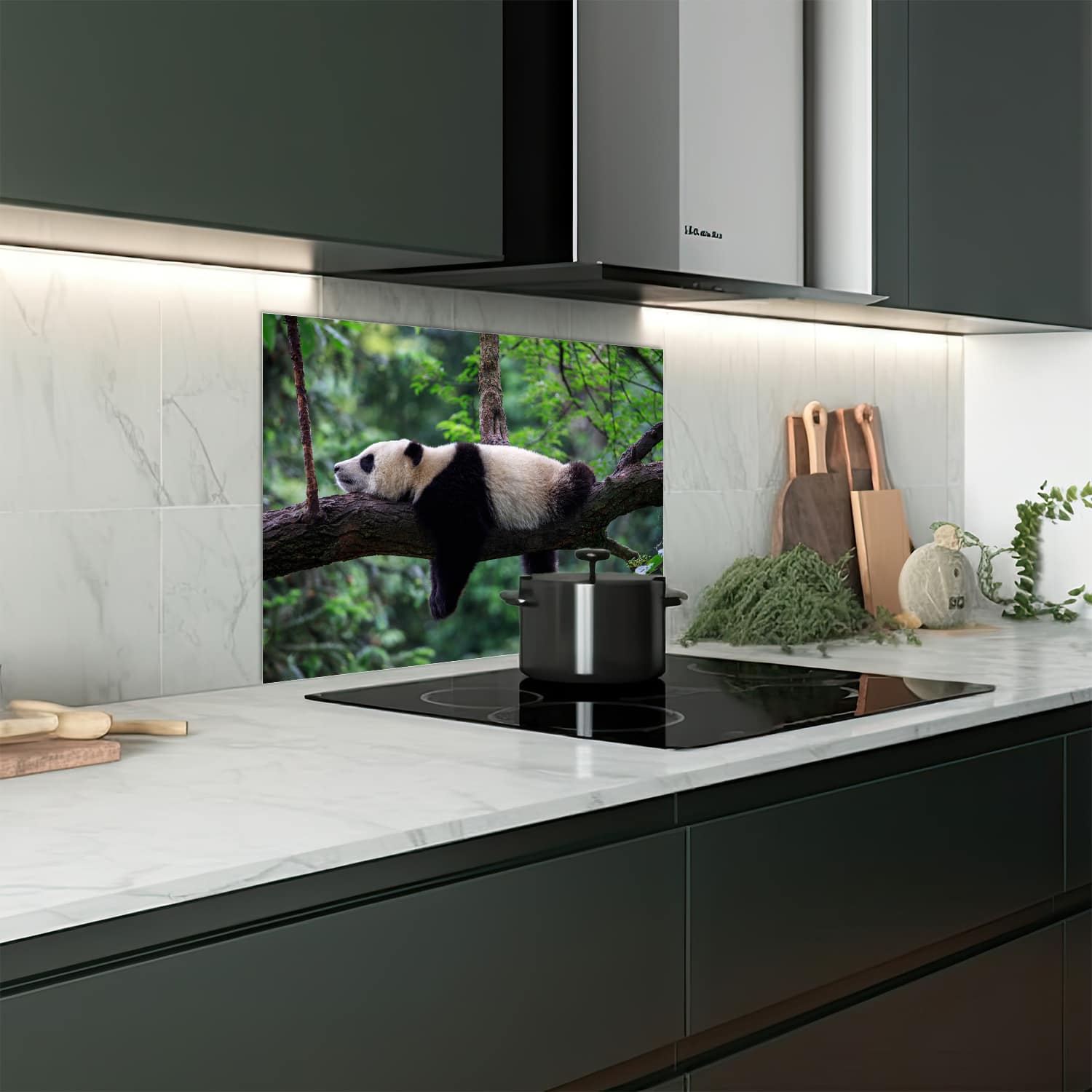 Eigen afmeting spatscherm-op-maat Keuken - Hittebestendig gehard glas - Panda