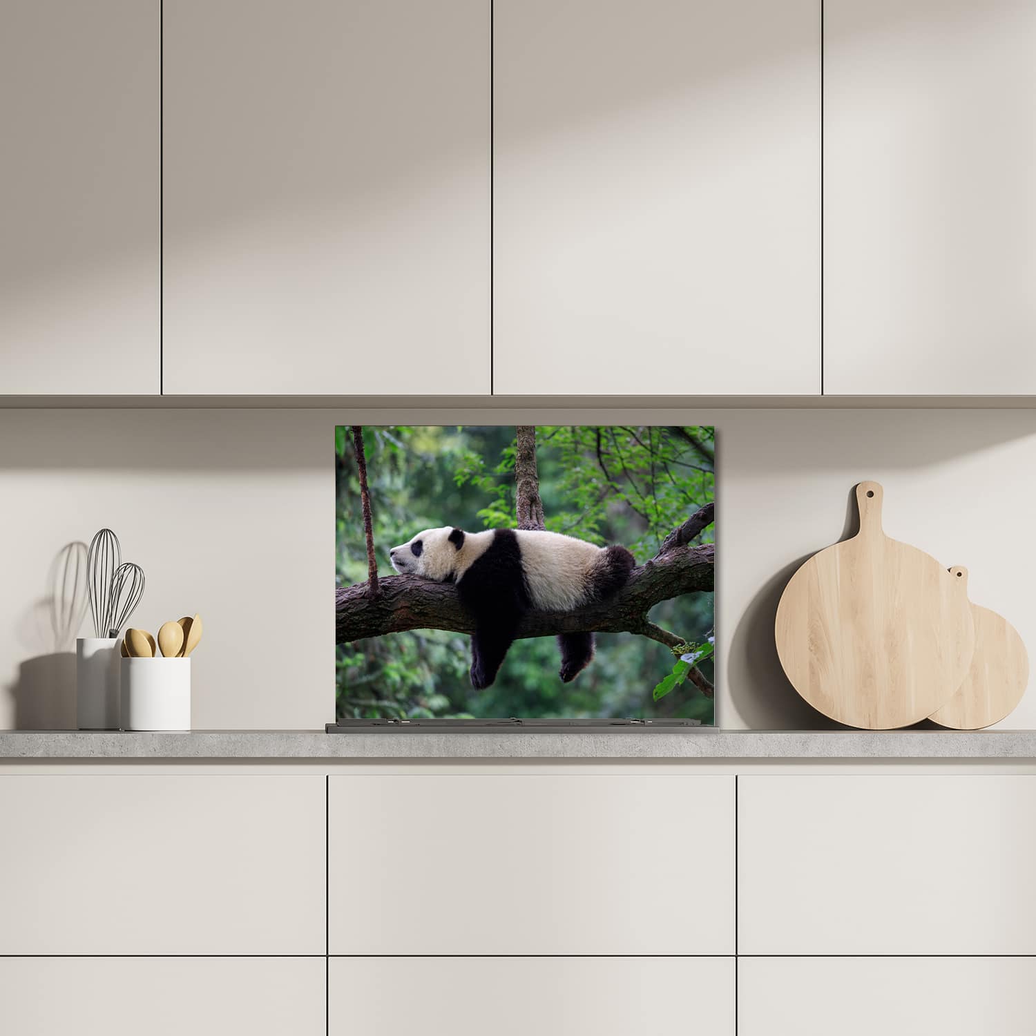 Eigen afmeting spatscherm-op-maat Keuken - Hittebestendig gehard glas - Panda