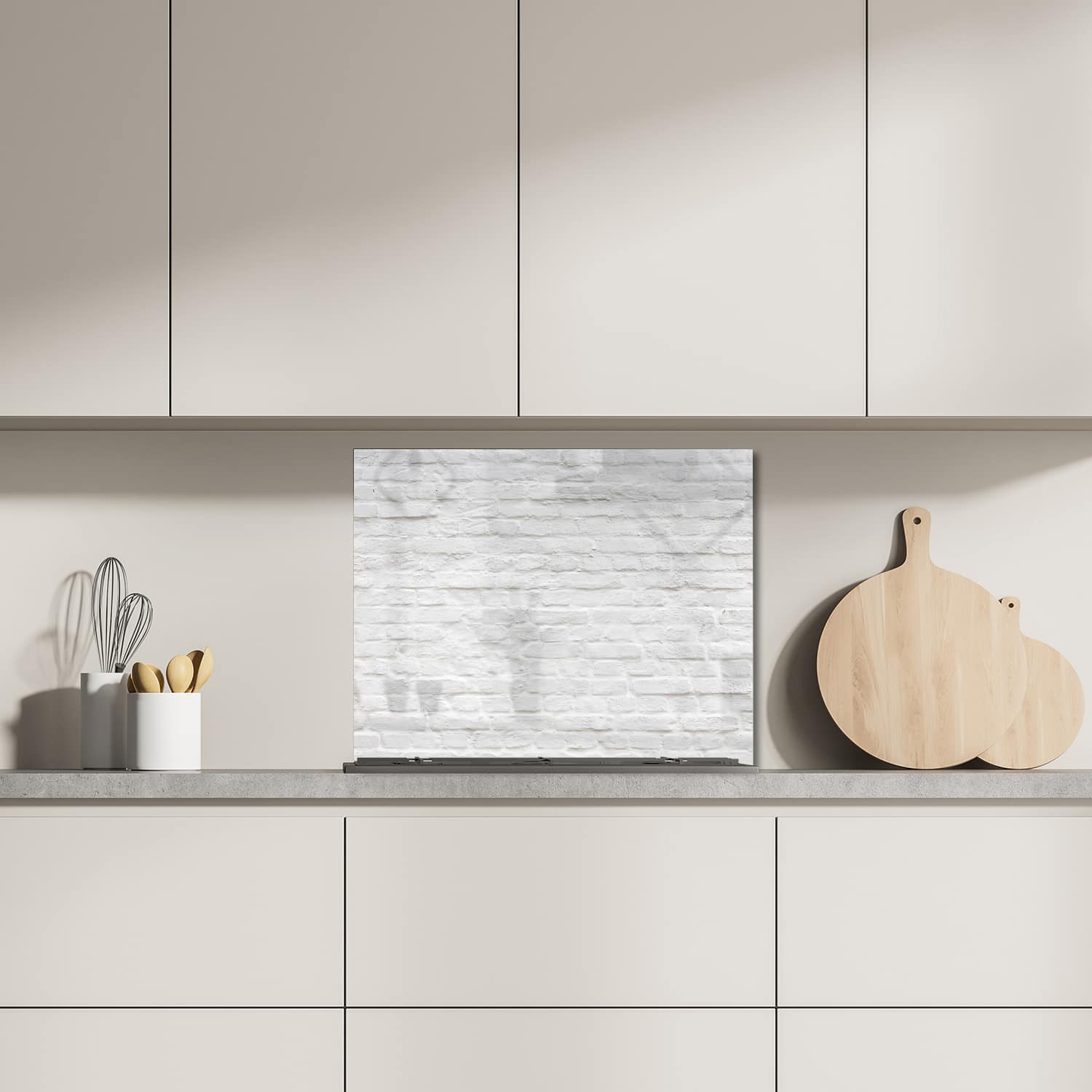 Eigen afmeting spatscherm-op-maat Keuken - Hittebestendig gehard glas - Witte Stenen Muur