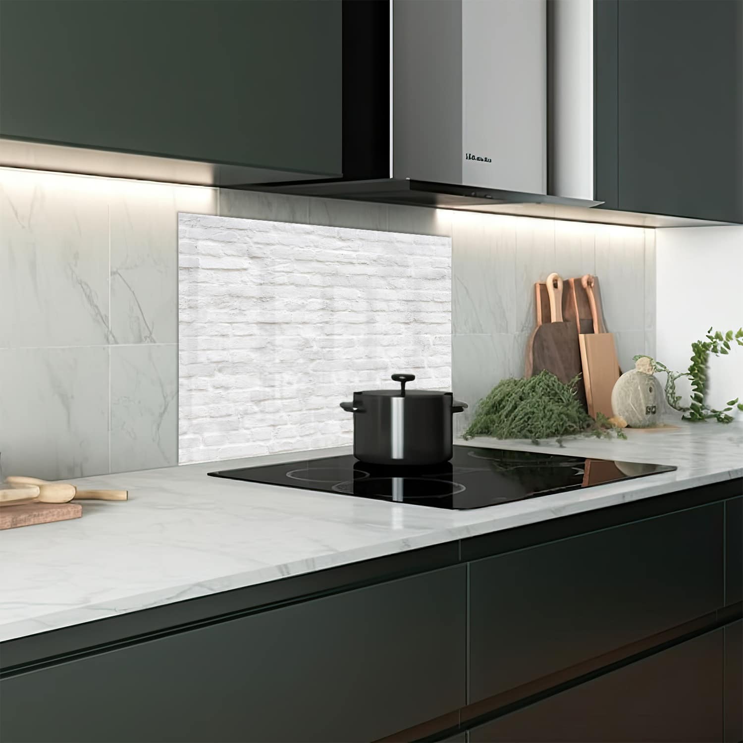 Eigen afmeting spatscherm-op-maat Keuken - Hittebestendig gehard glas - Witte Stenen Muur