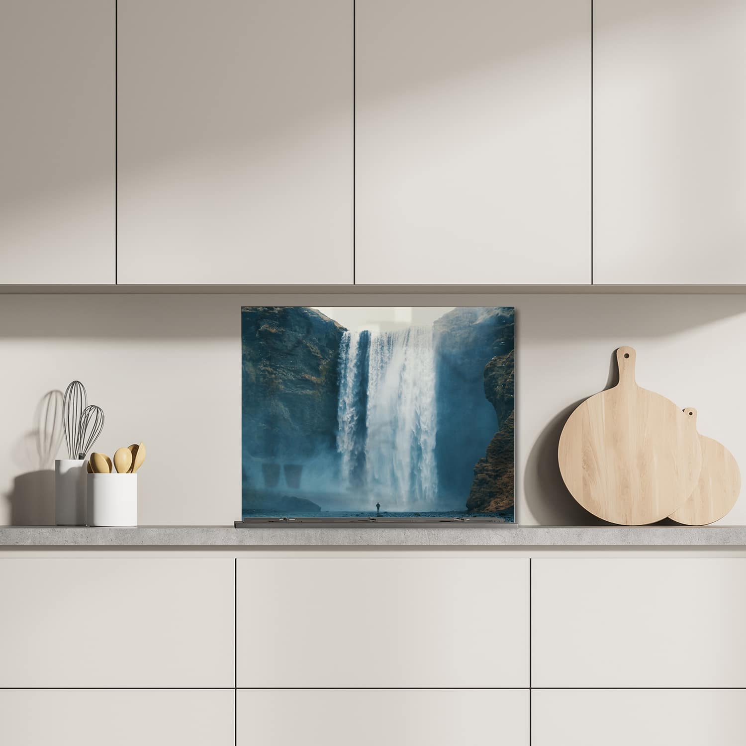 Eigen afmeting spatscherm-op-maat Keuken - Hittebestendig gehard glas - Waterval bij Skogafoss